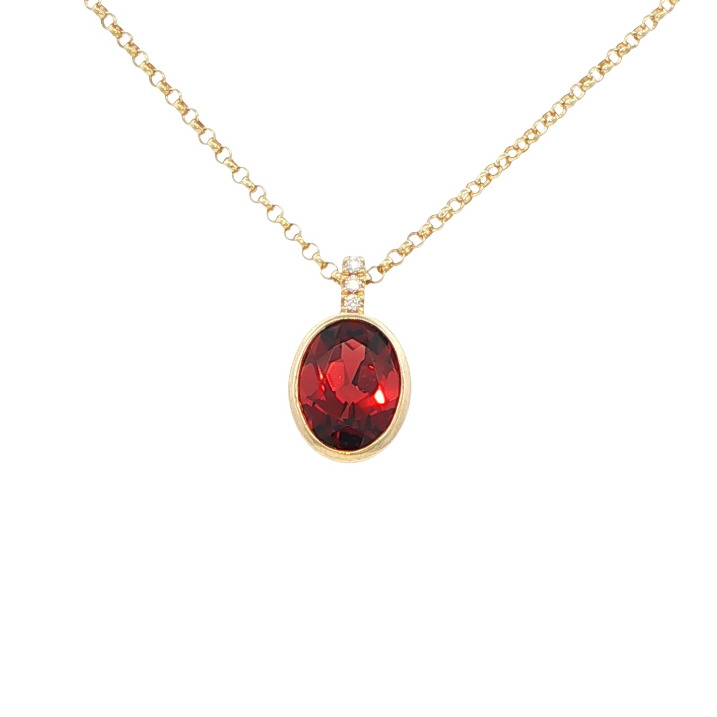 Oval shaped Garnet and round brilliant cut diamond pendant Gardiner Brothers