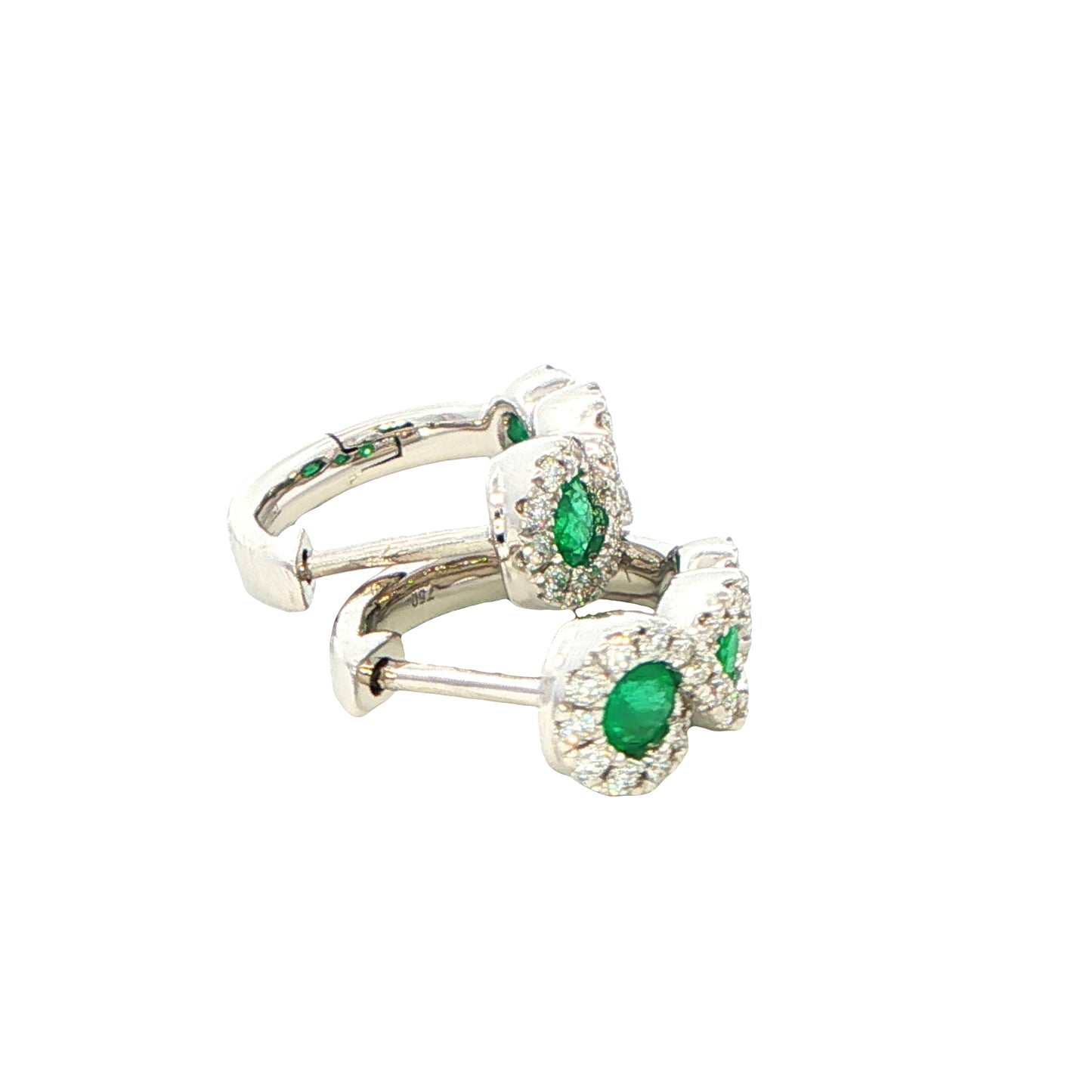 Emerald and diamond halo style hoop earrings Gardiner Brothers