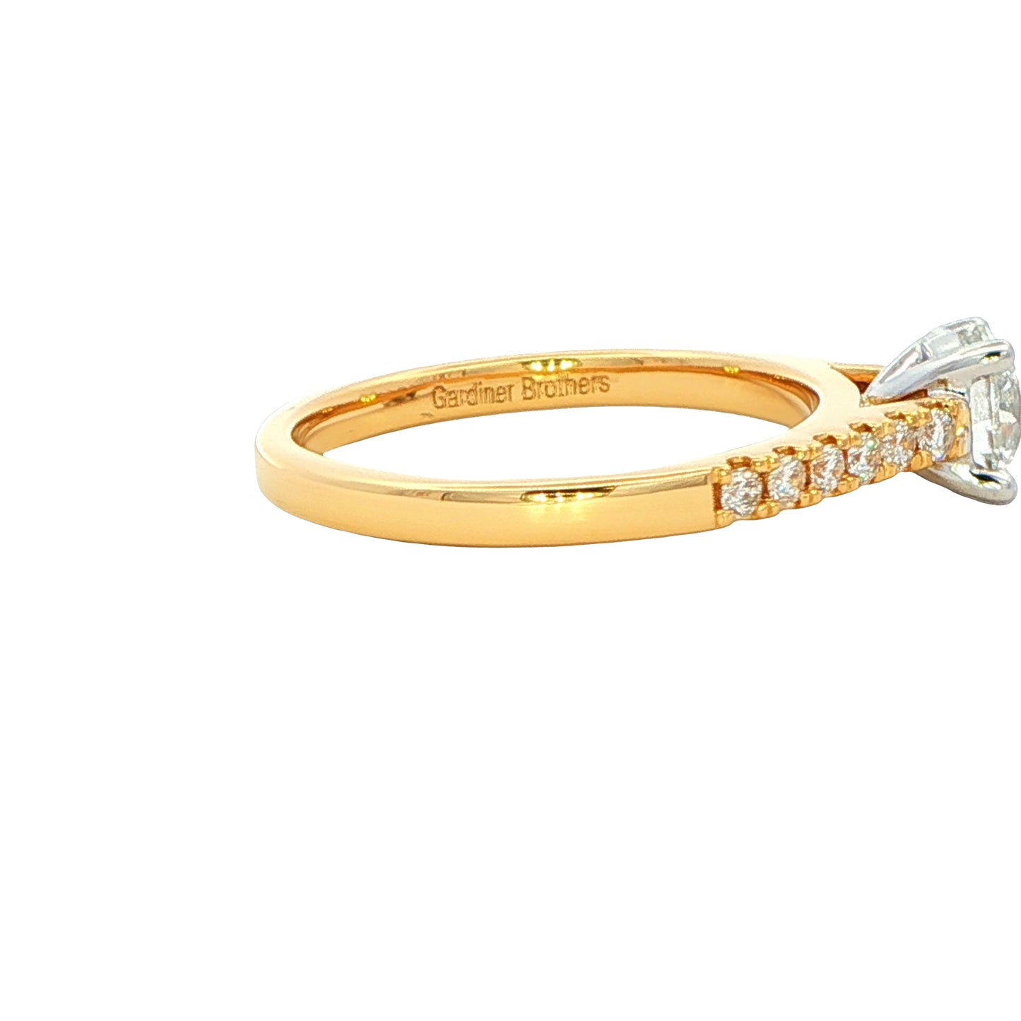 Round brilliant cut diamond solitaire ring with diamond set shoulders - 0.95cts Gardiner Brothers