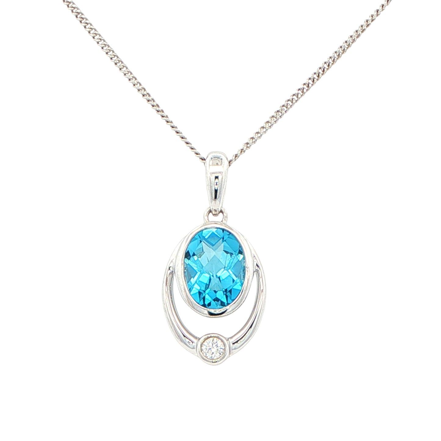 Oval Shaped Topaz and round brilliant cut diamond pendant Gardiner Brothers