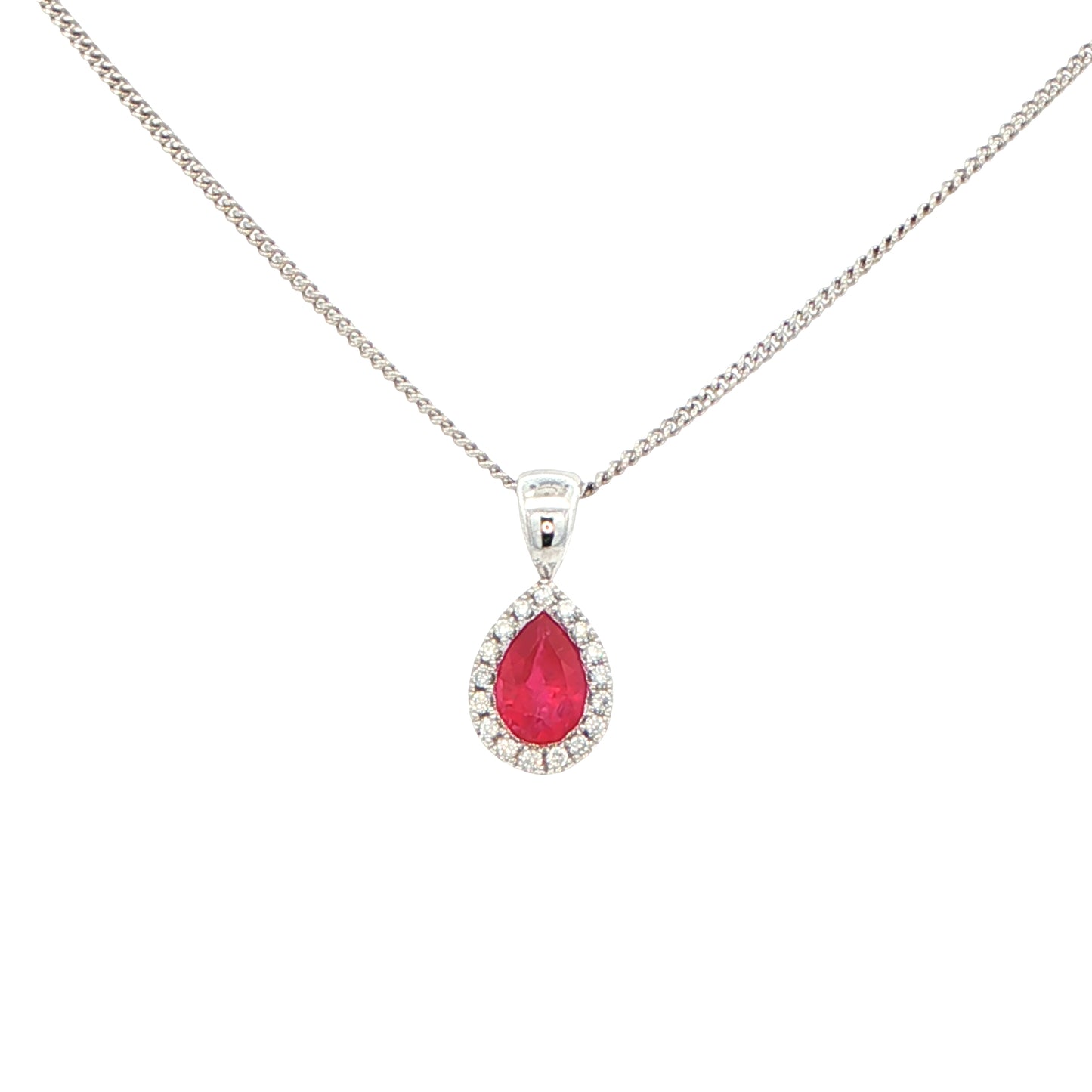 Pear Shaped Ruby and Diamond Halo Style Pendant Gardiner Brothers