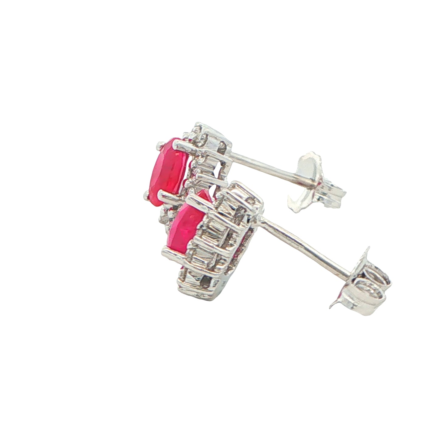 Ruby and Round Brilliant Cut Diamond Cluster Style Earrings Gardiner Brothers