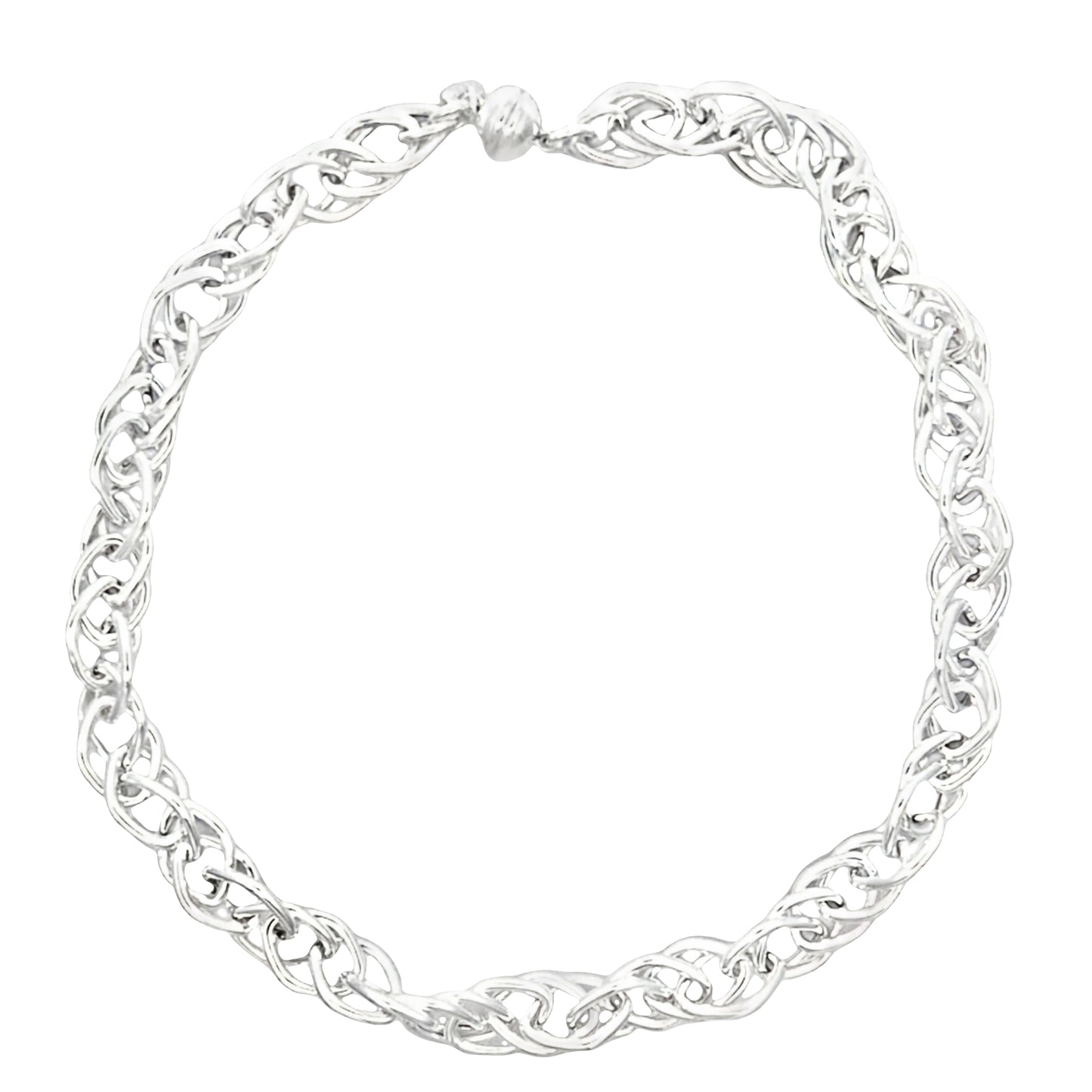 Silver 'Diamond Shape' Byzantine Link Necklace with Magnetic Clasp Gardiner Brothers