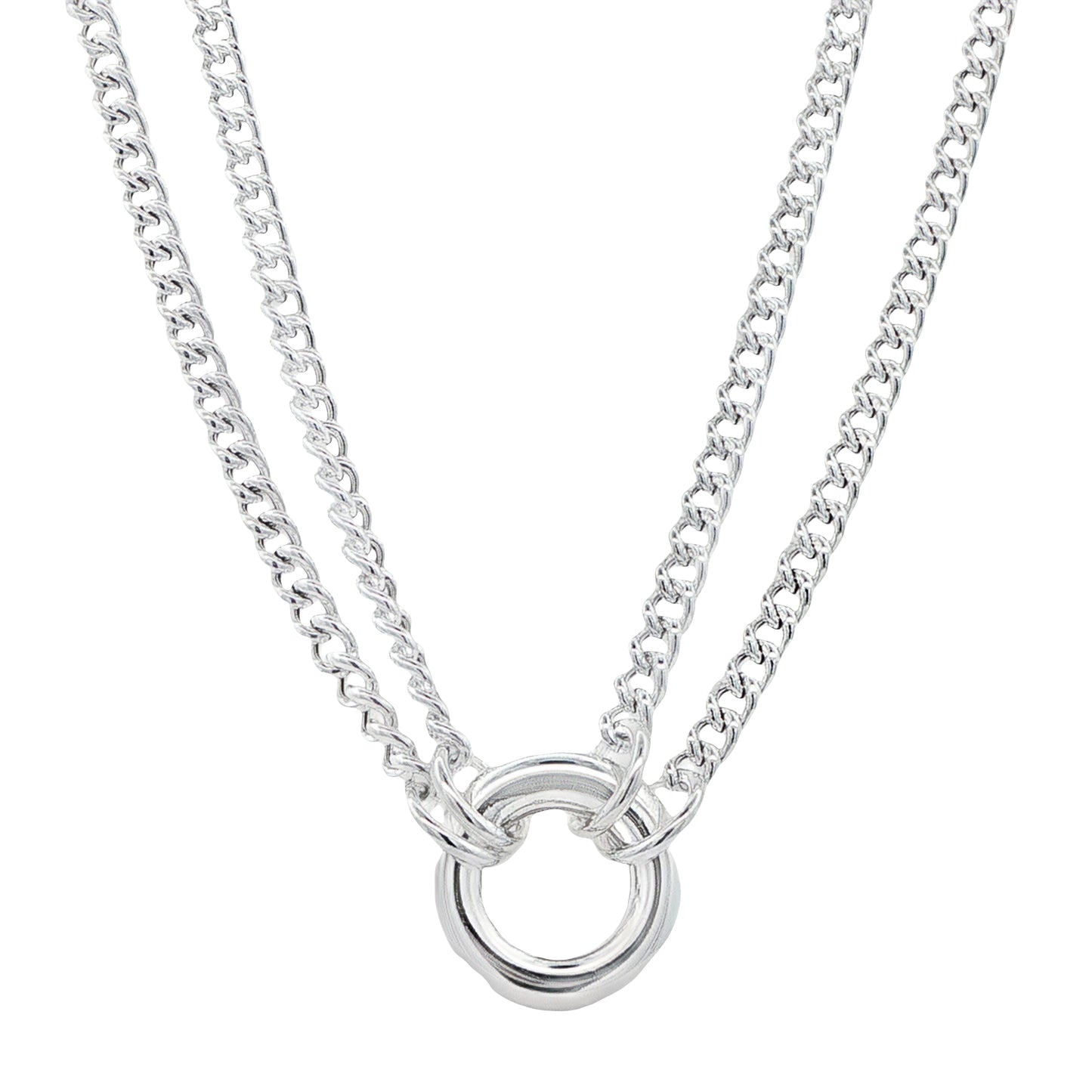 Silver Double Curb Link Necklace with Circle Pendant Gardiner Brothers