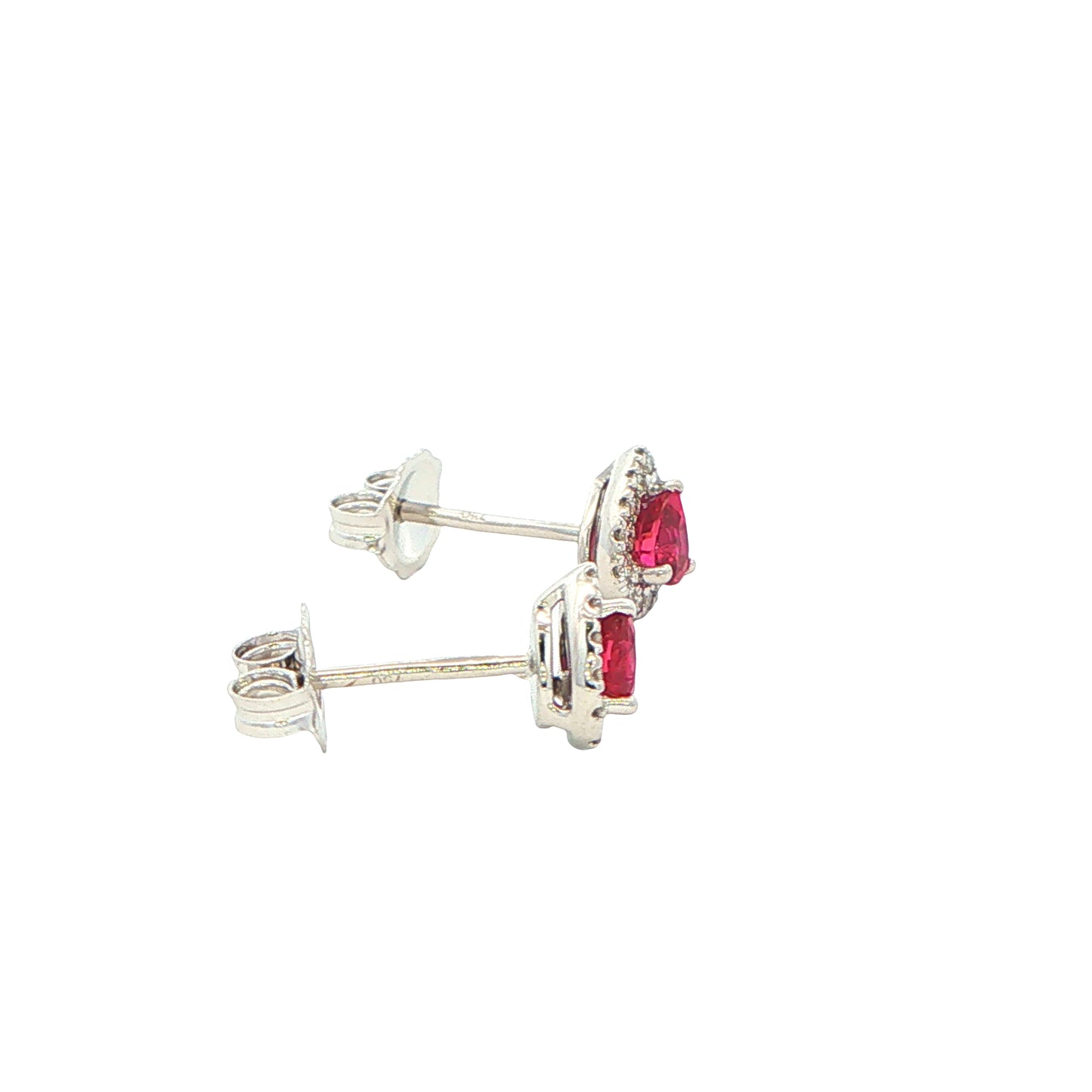 Pear Shaped Ruby and Diamond Halo Style Earrings
