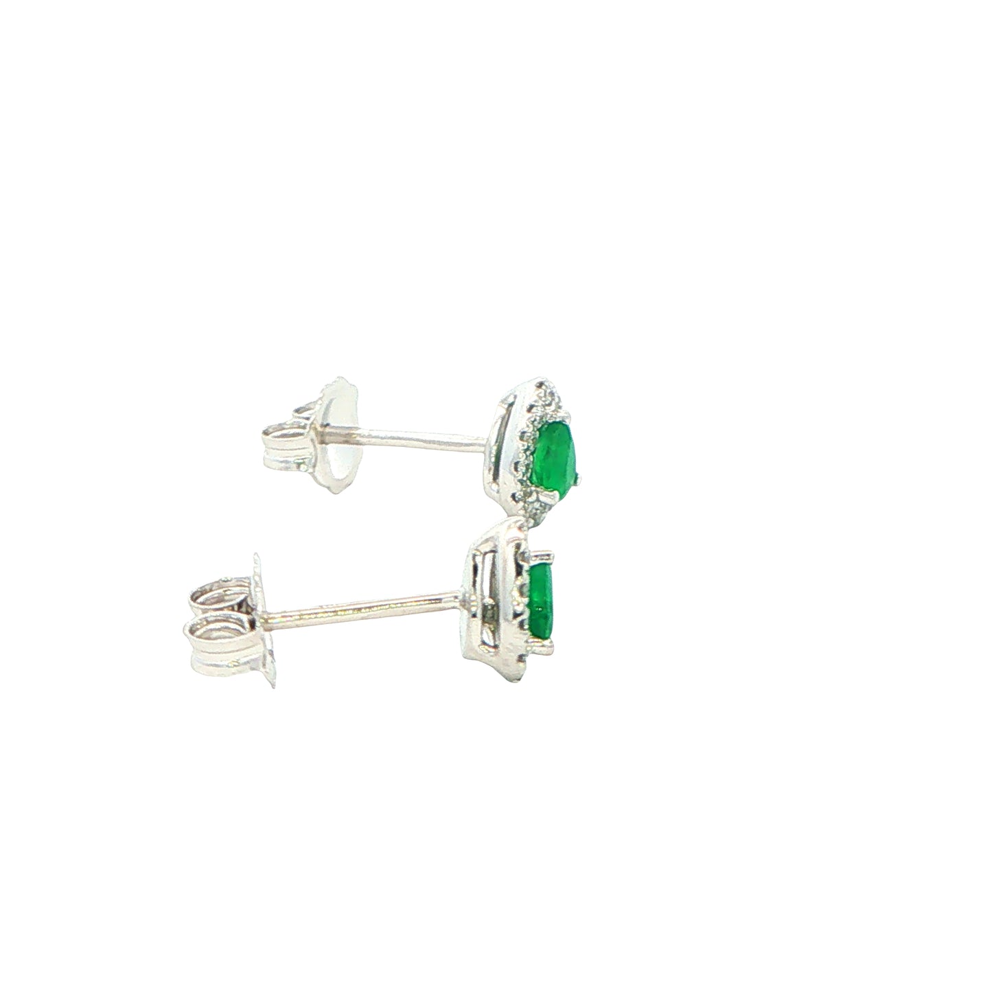 Pear Shaped Emerald and Diamond Halo Style Earrings