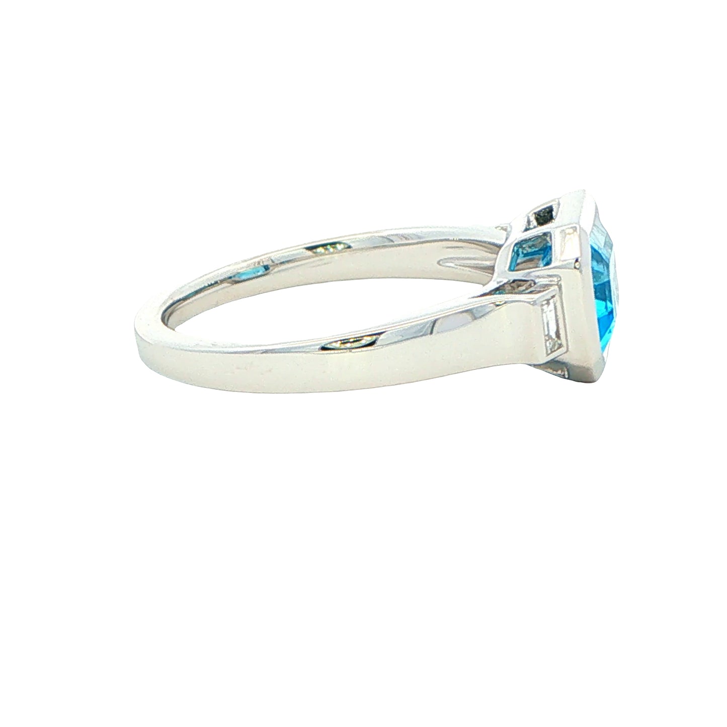 White Gold Topaz and Baguette Diamond Dress Ring