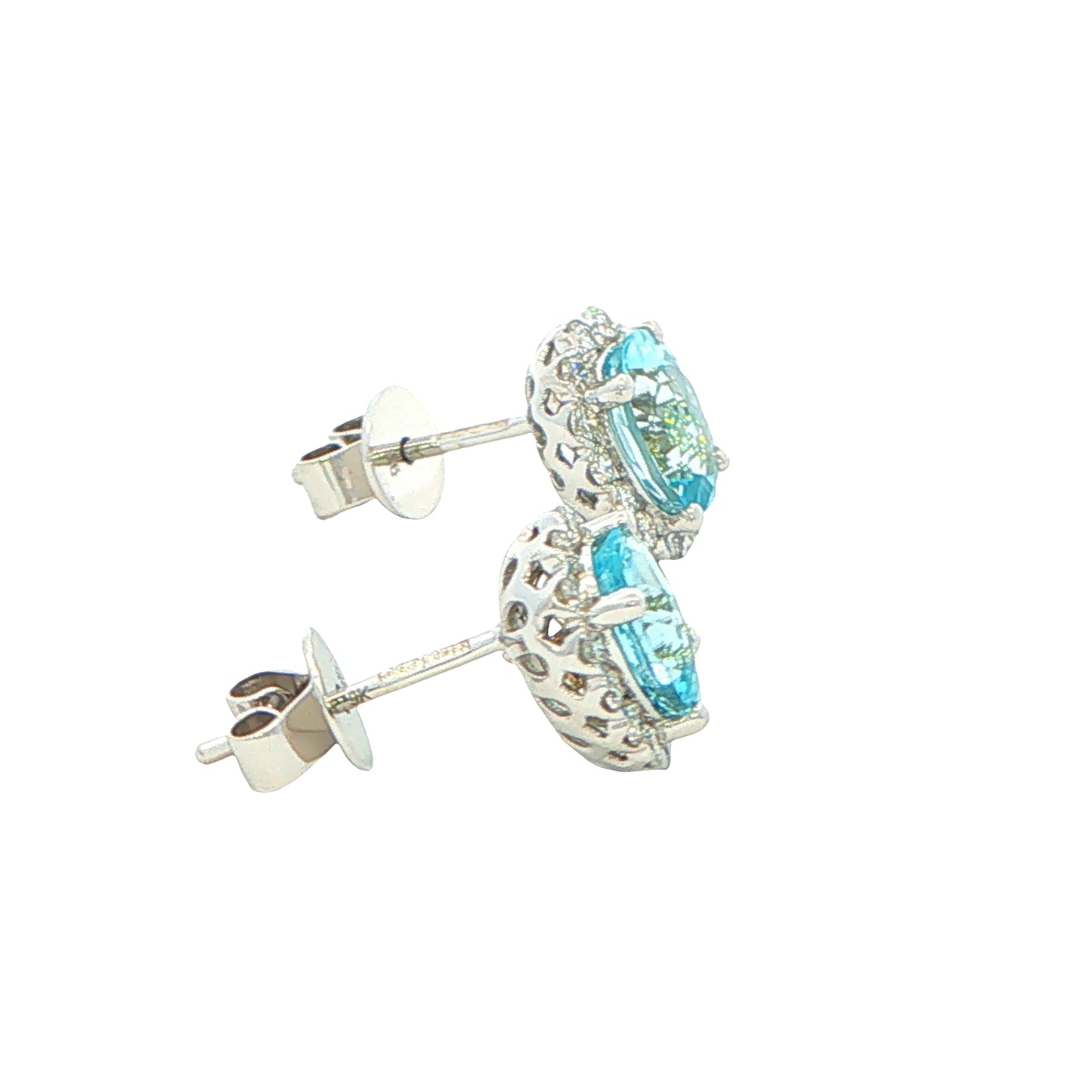 Oval Shaped Aquamarine and Diamond Halo Style Earrings