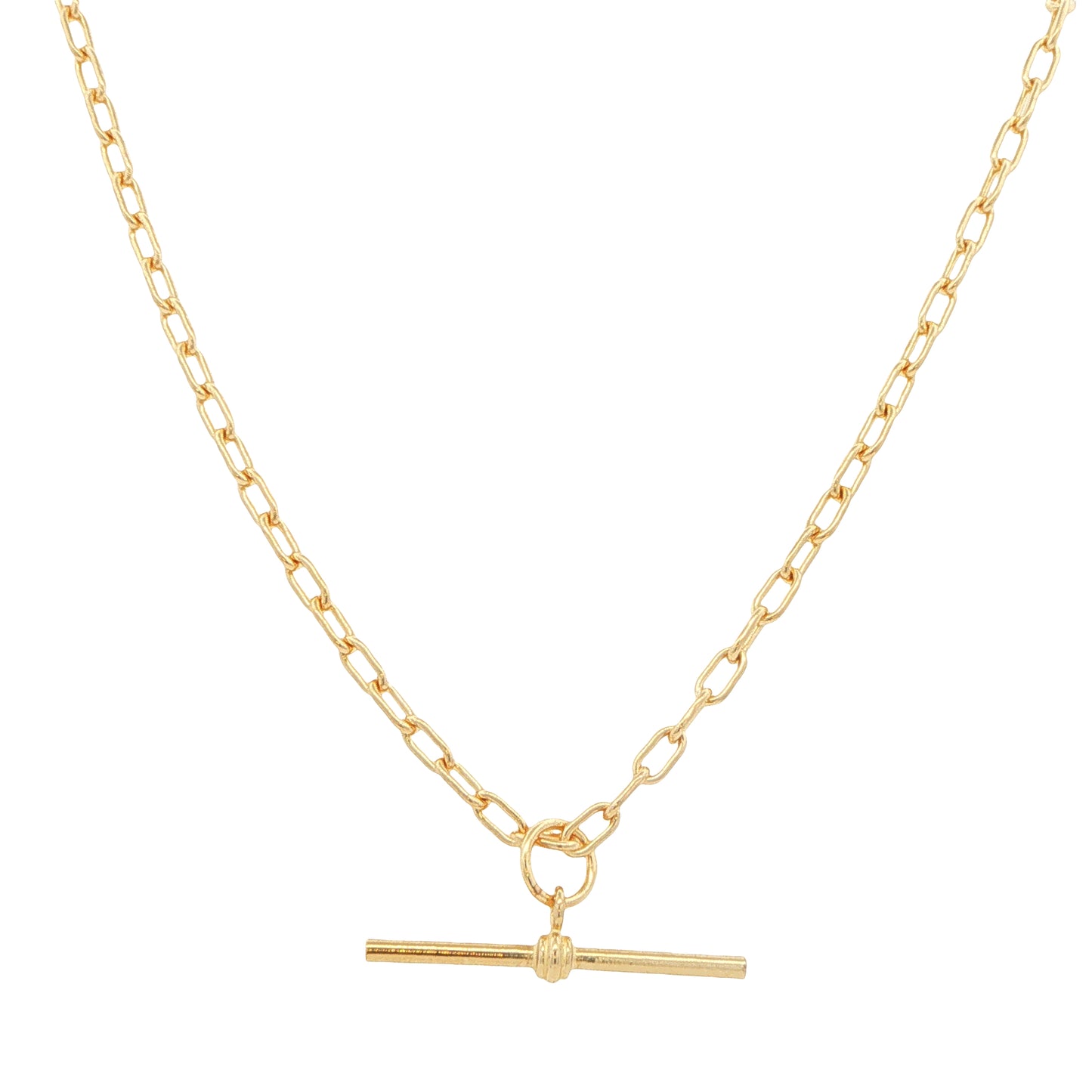 Yellow Gold Solid Paper Chain with T-Bar Pendant