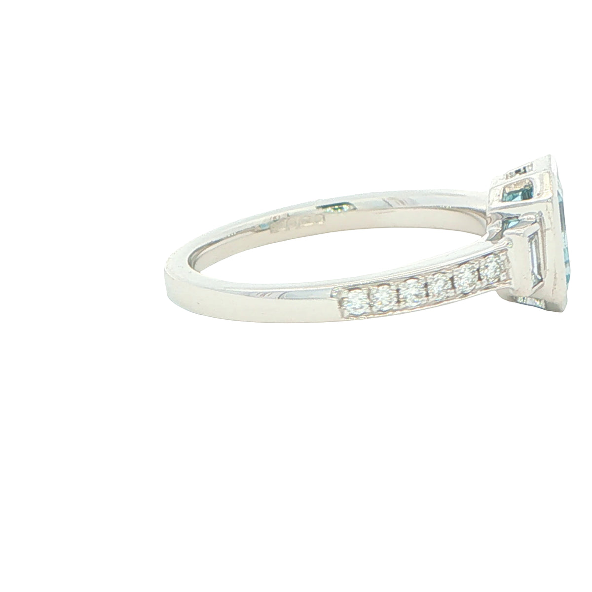 Aquamarine and Diamond 3 Stone Ring with Diamond Set shoulders. Gardiner Brothers
