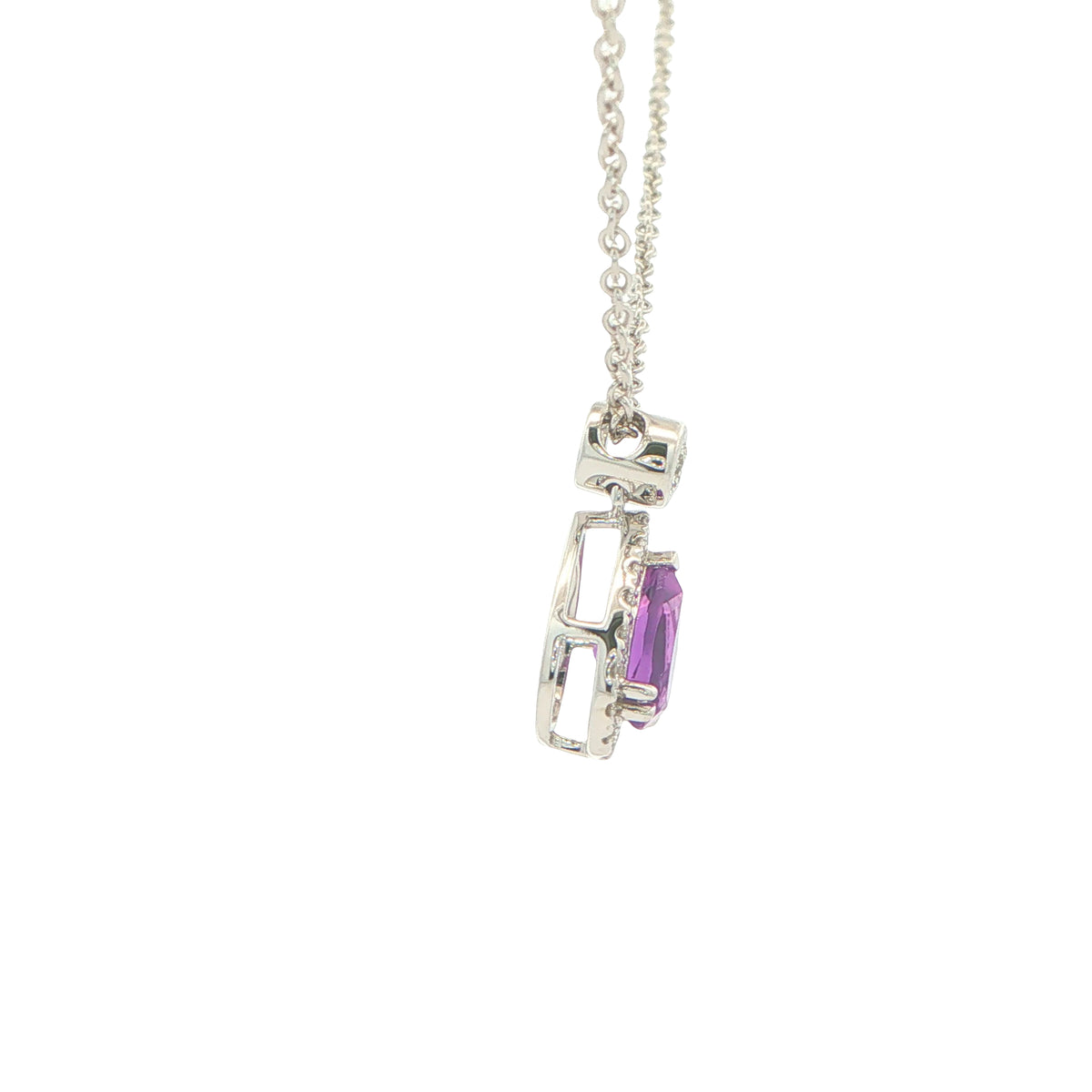 Pear Shaped Amethyst and Diamond Halo Style Drop Pendant