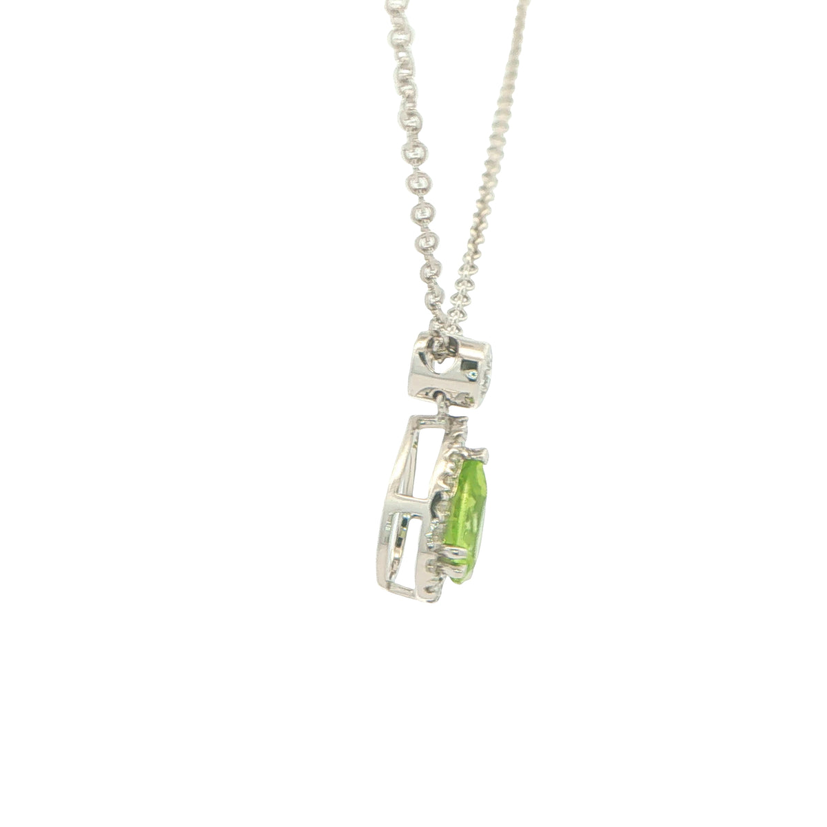 Pear Shaped Peridot and Diamond Halo Style Drop Pendant