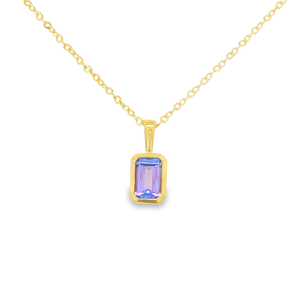 Yellow Gold Octagonal Shaped Tanzanite Pendant