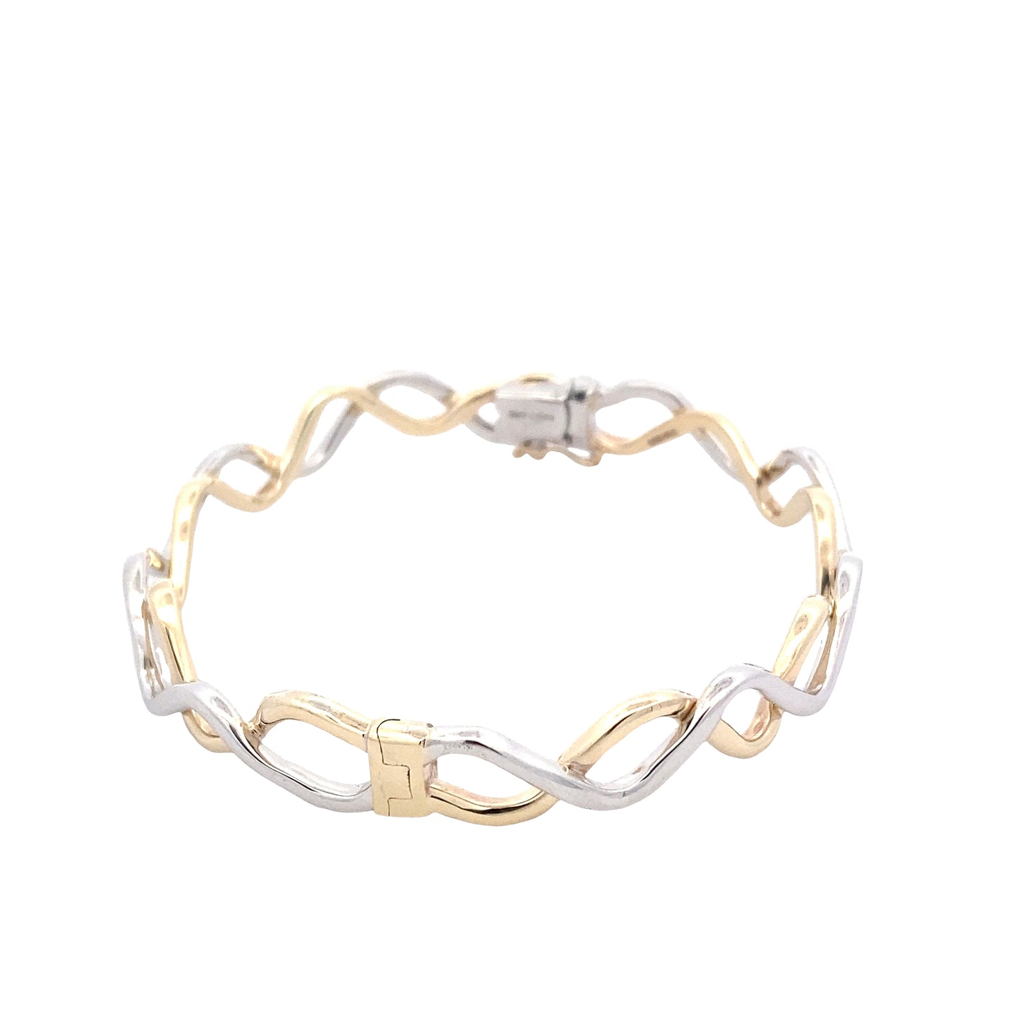 Yellow and White Gold Wavy Style Cross Over Bangle Gardiner Brothers