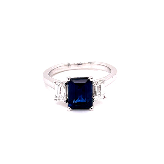 Octagonal Sapphire and Emerald Cut Diamond 3 Stone Ring  Gardiner Brothers   