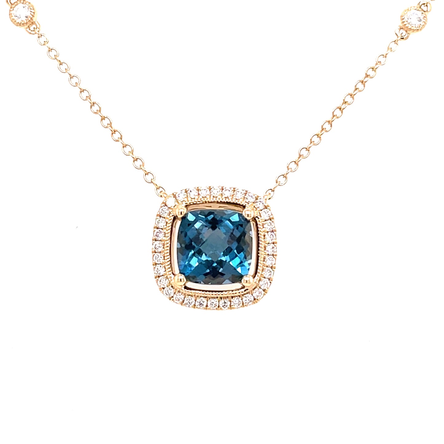 London Blue Topaz and Diamond Yellow Gold Pendant Gardiner Brothers