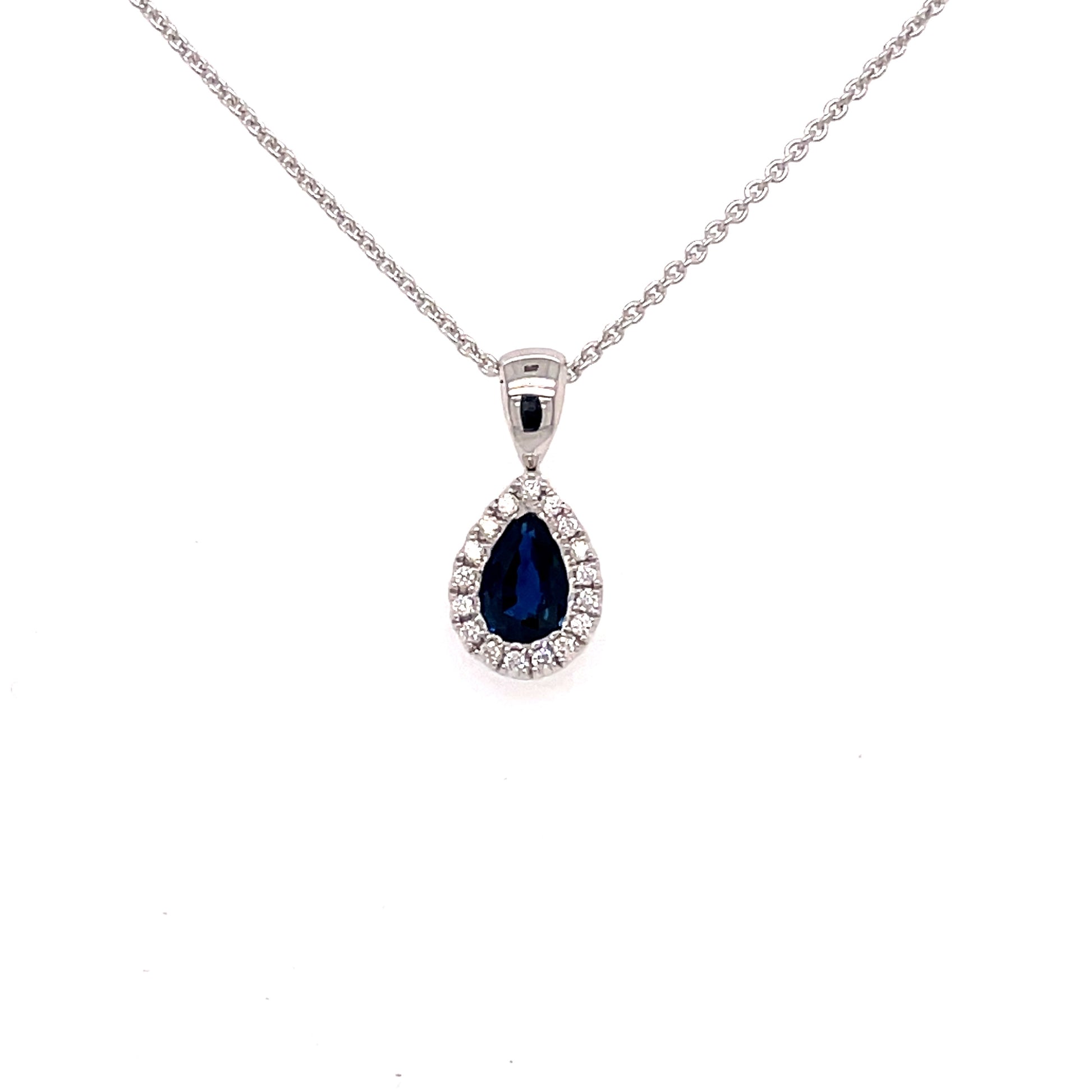 Pear Shaped Sapphire and Diamond Halo Pendant  Gardiner Brothers   