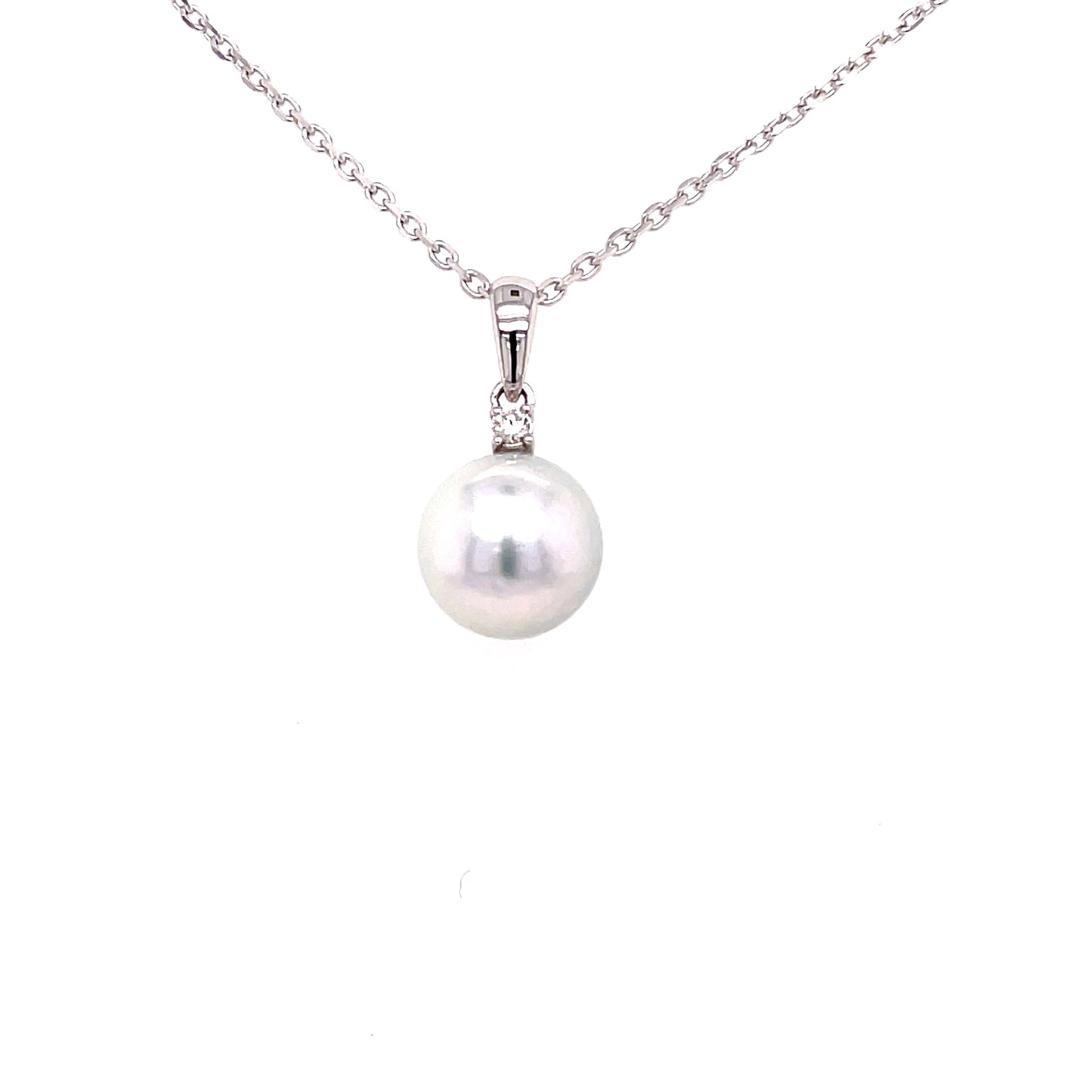 8mm Akoya Pearl and Round Brilliant Cut Diamond Pendant Gardiner Brothers