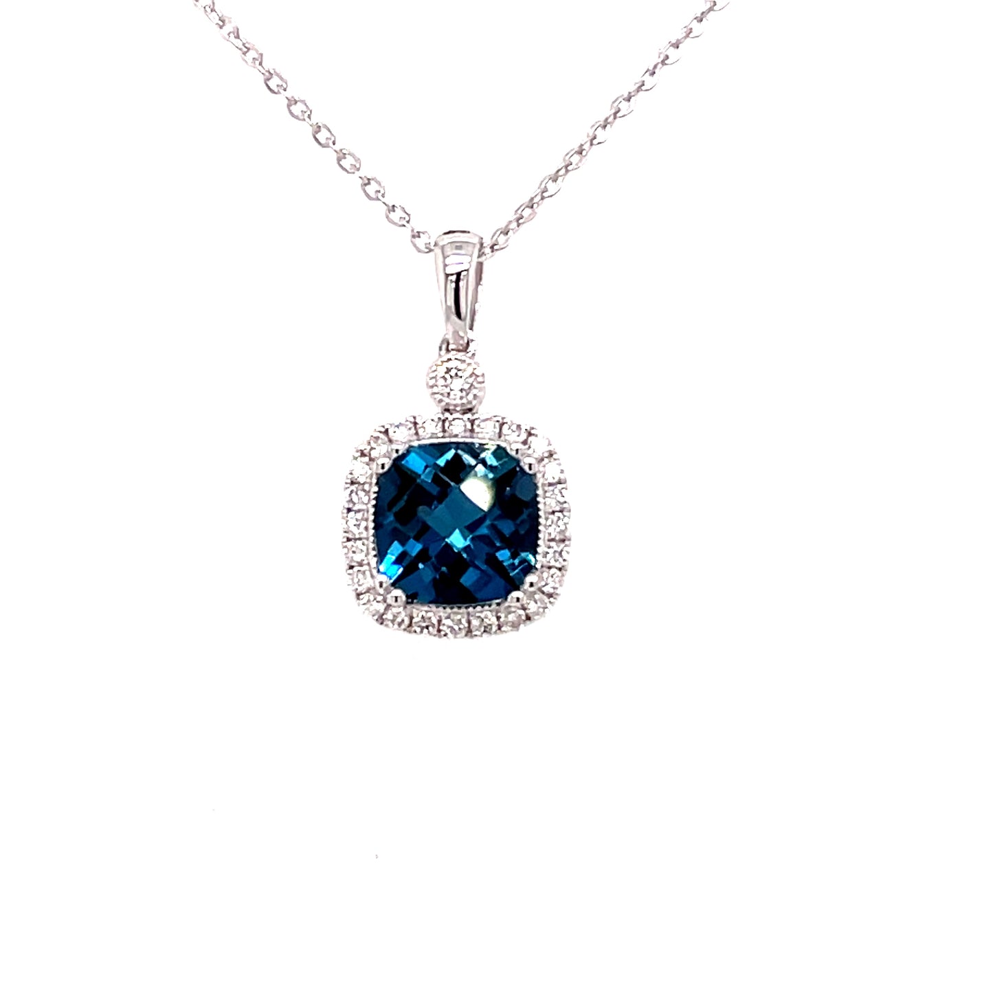 London Blue Topaz and Diamond Halo Style Pendant Gardiner Brothers