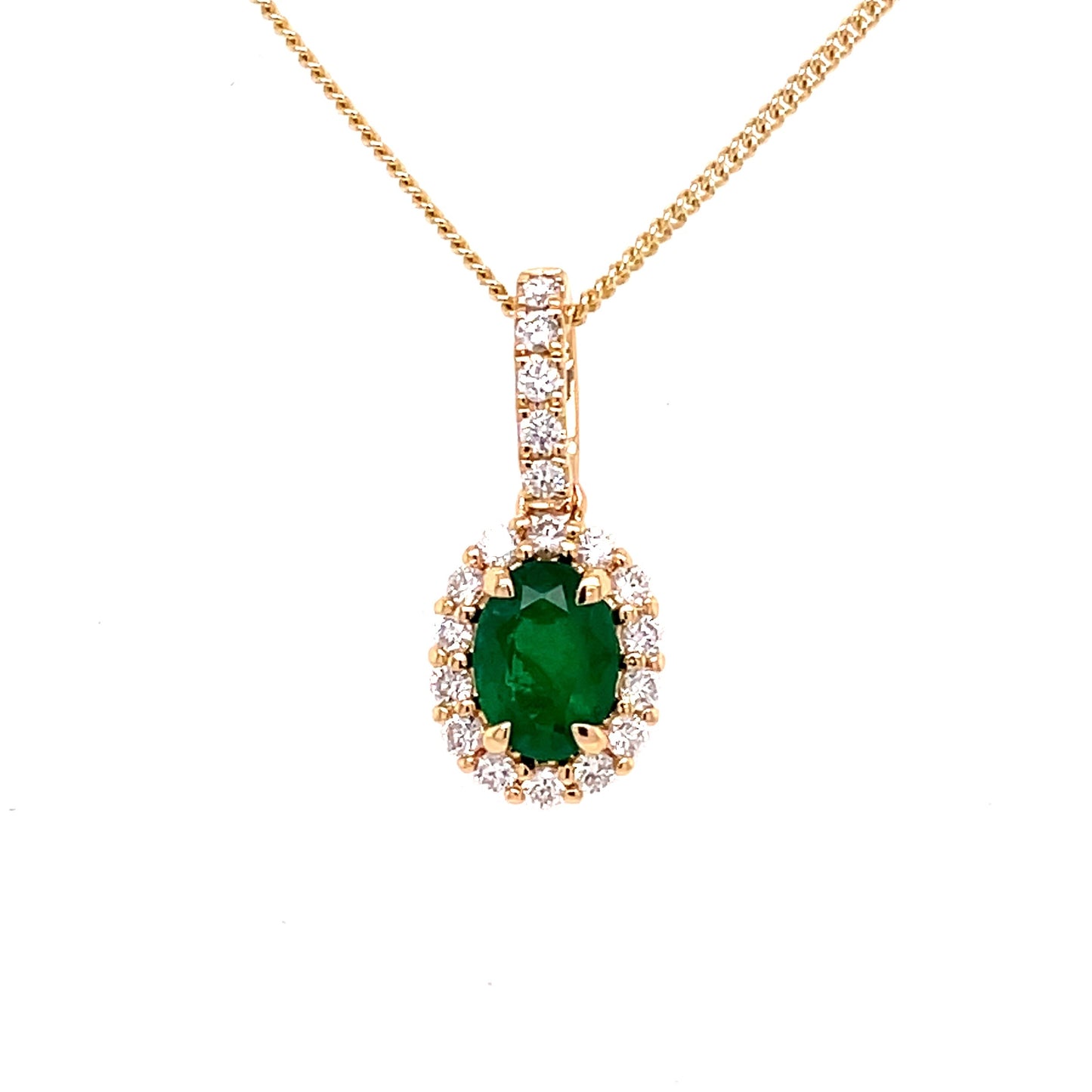 Emerald and Diamond Halo Style Pendant Gardiner Brothers