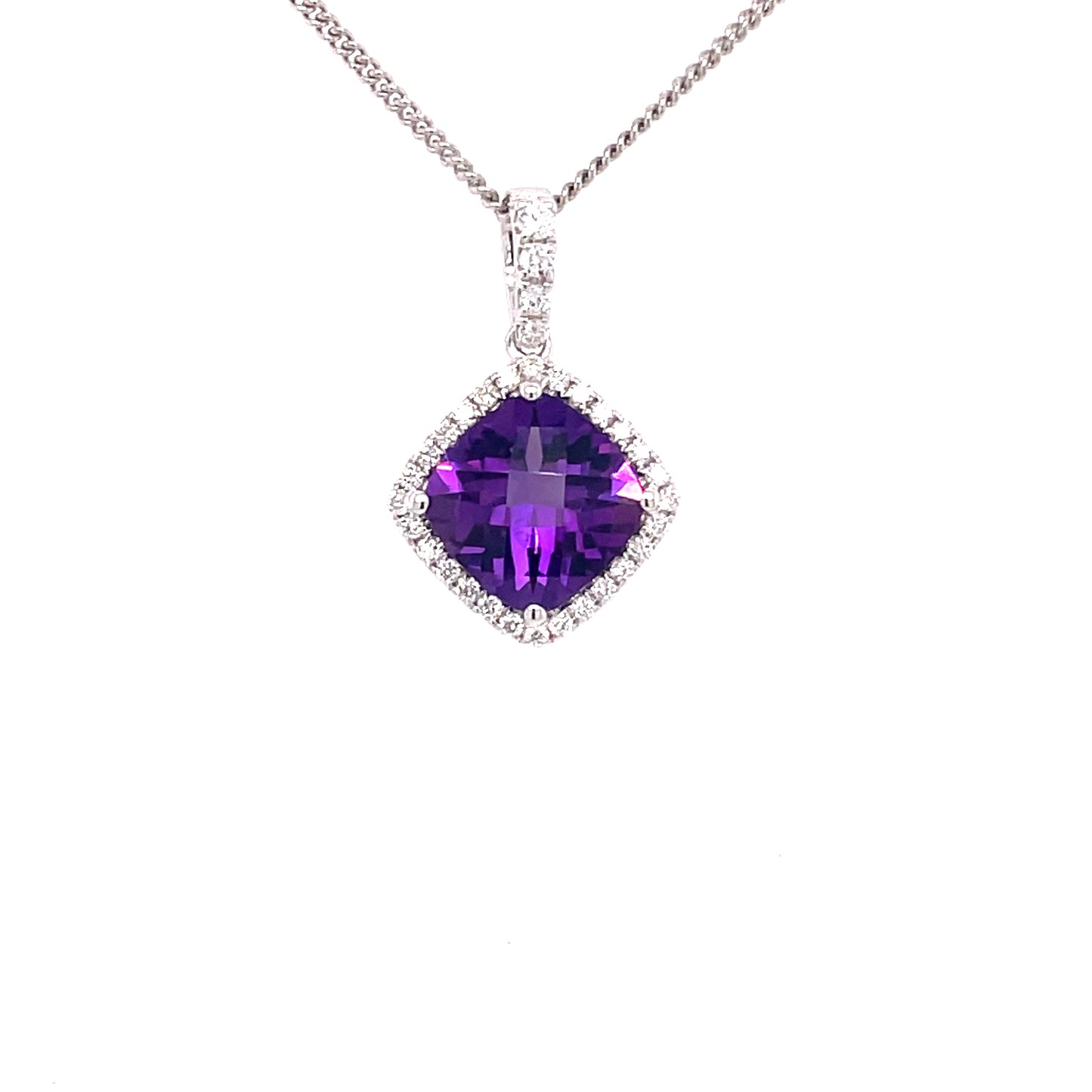 Amethyst and Diamond, Halo Style Pendant Gardiner Brothers