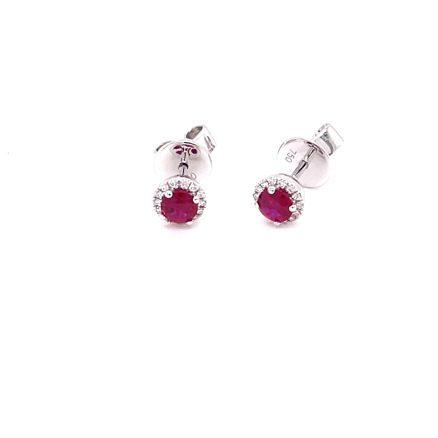 Ruby and Round Brilliant Cut Diamond Halo Earrings Gardiner Brothers