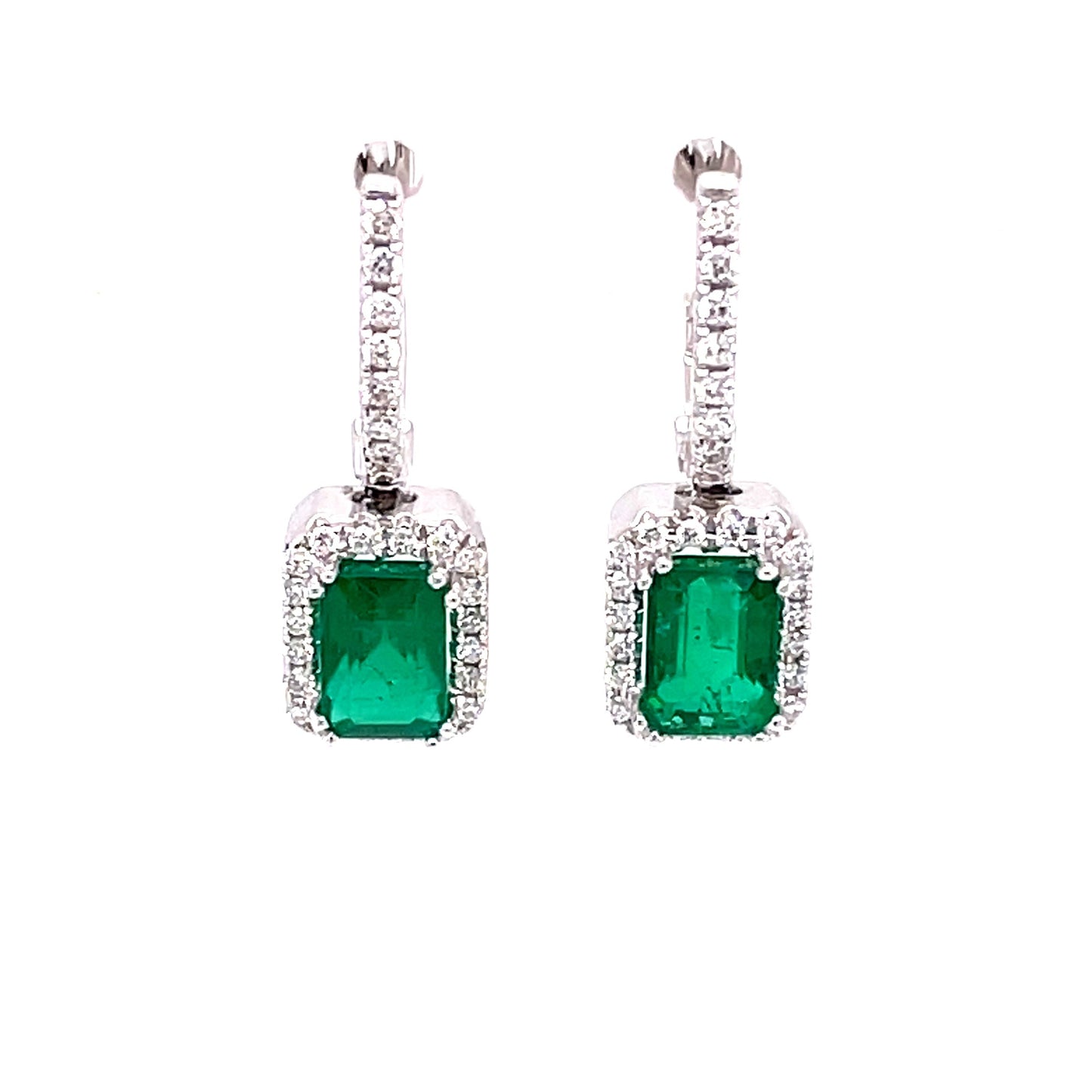 Emerald and Diamond Halo Style Drop Earrings Gardiner Brothers
