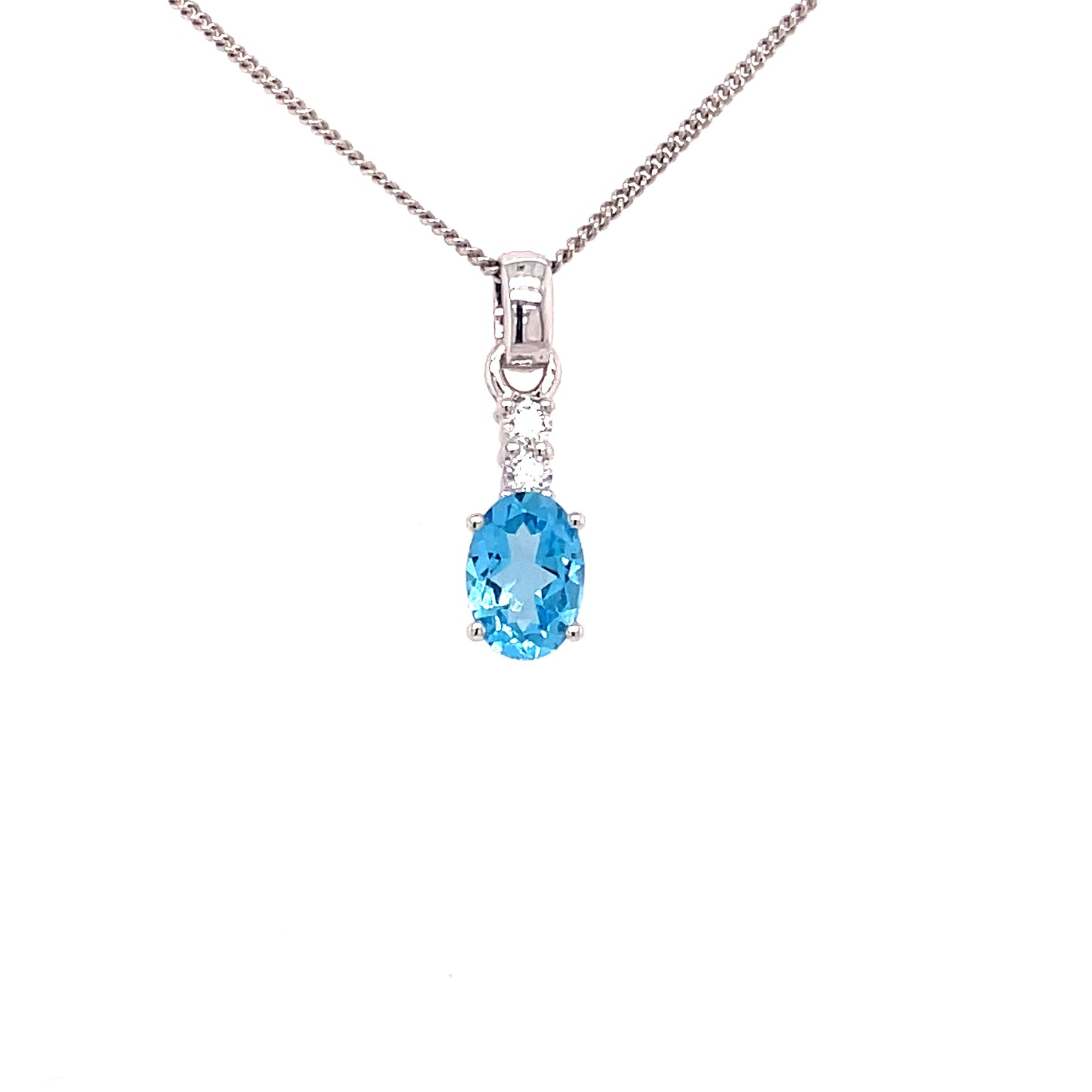 White Gold Topaz and Diamond Drop Pendant Gardiner Brothers