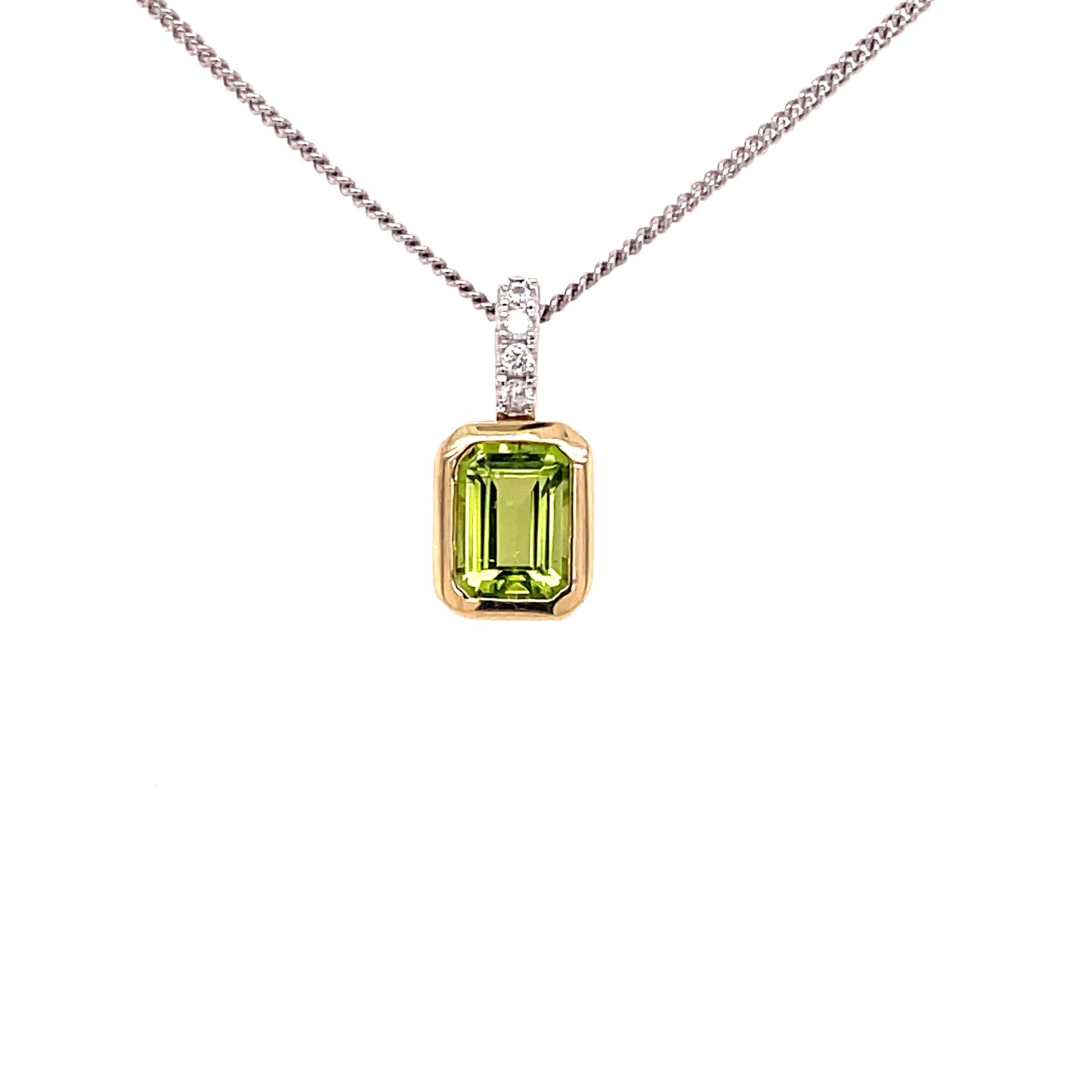 Peridot and Round Brilliant Cut Diamond Pendant Gardiner Brothers