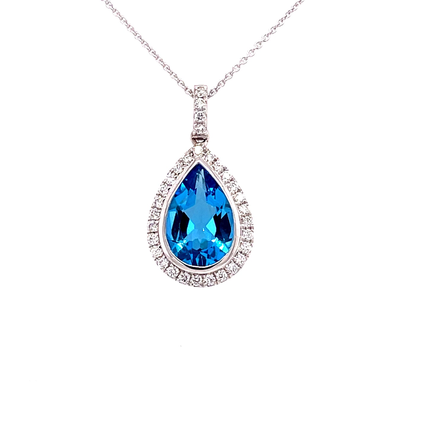 Blue Topaz and Round Brilliant Cut Diamond Pendant Gardiner Brothers
