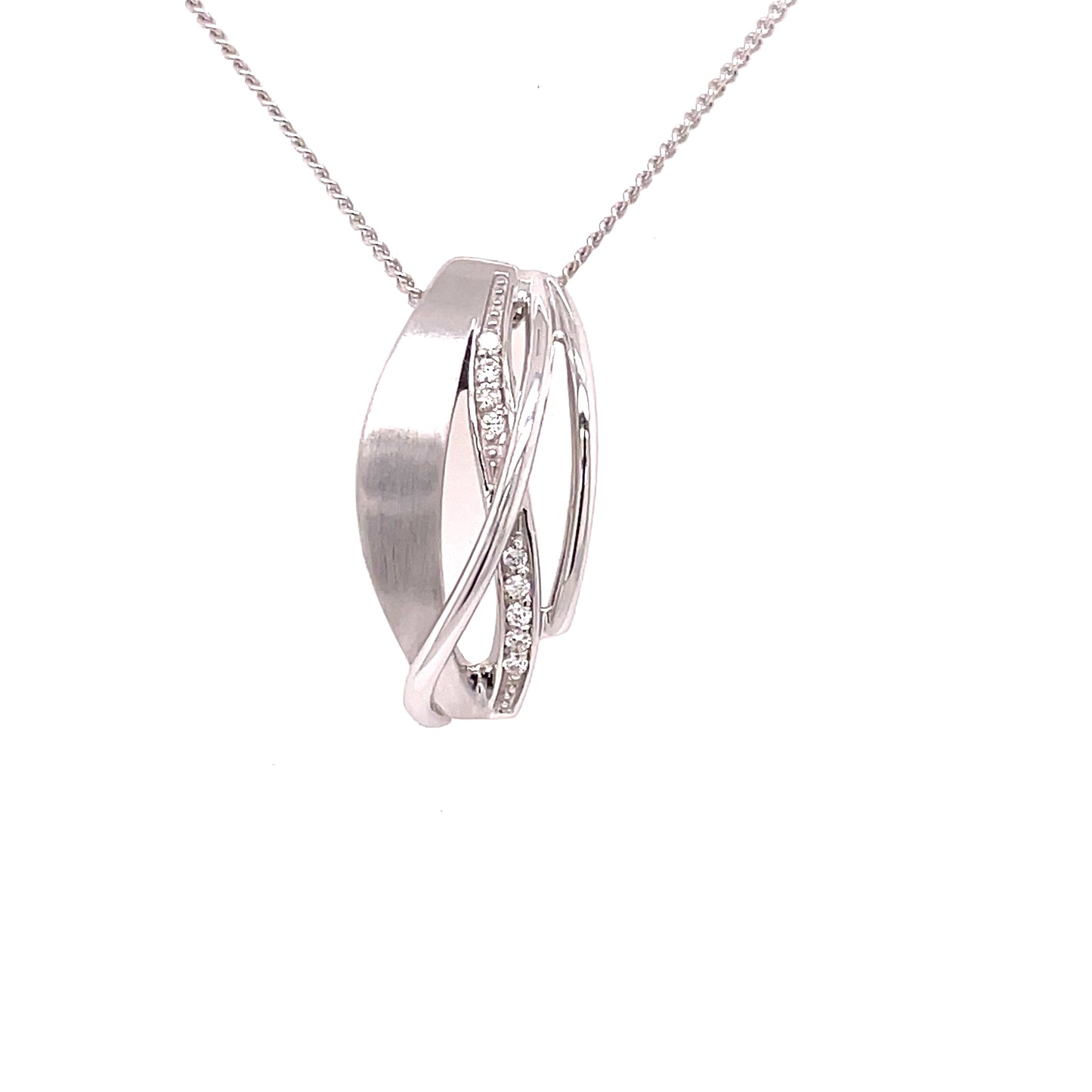 White Gold and Diamond Swirl Style Pendant Gardiner Brothers