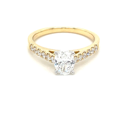Oval Shaped Diamond Solitaire Ring With Diamond Set Shoulders - 0.93cts  Gardiner Brothers   