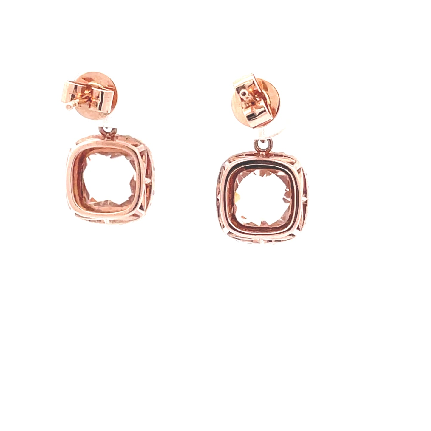 Rose Gold, Morganite and Diamond Halo Style Earrings  Gardiner Brothers   