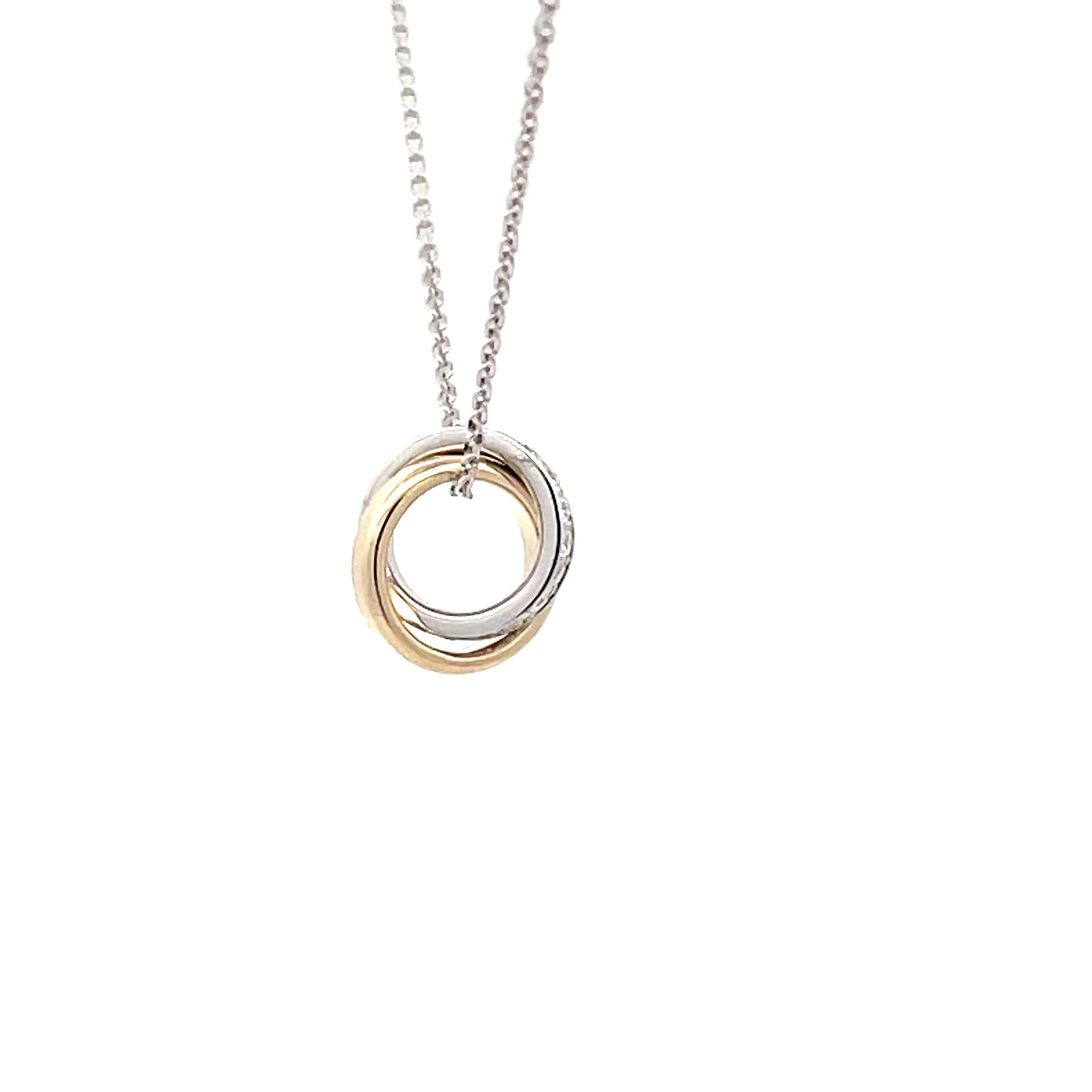 Yellow and white gold Diamond Set Interlocking Rings Pendant Gardiner Brothers