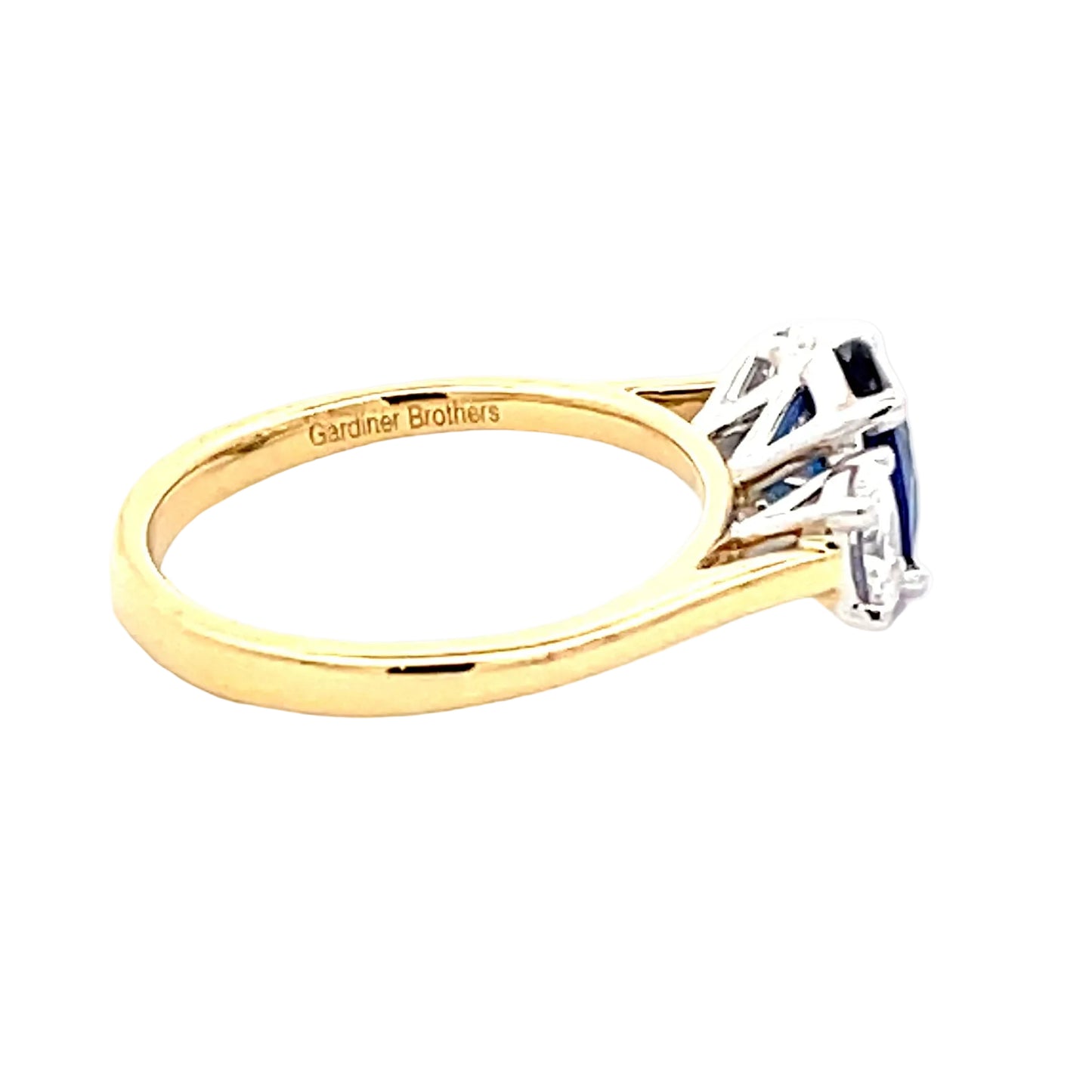 Oval Sapphire and Oval Shaped Diamond 3 Stone Ring Gardiner Brothers