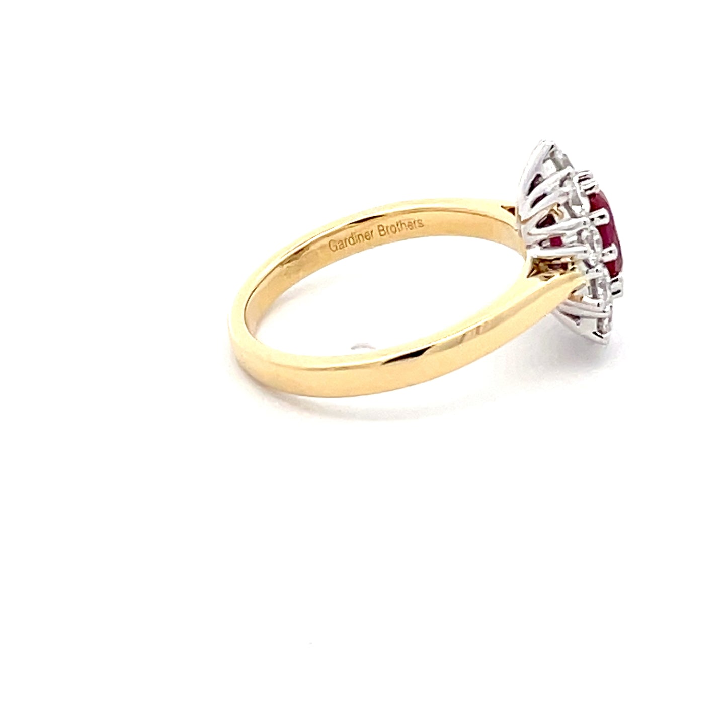 Ruby and Round Brilliant Cut Diamond Cluster Ring Gardiner Brothers