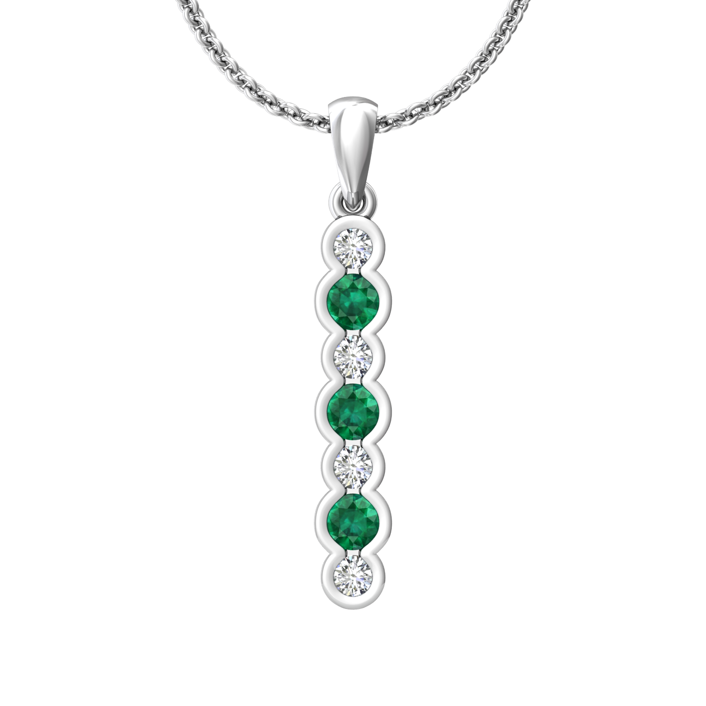 Eclipse Collection Emerald and Diamond Stick Pendant  Gardiner Brothers 18ct White Gold  
