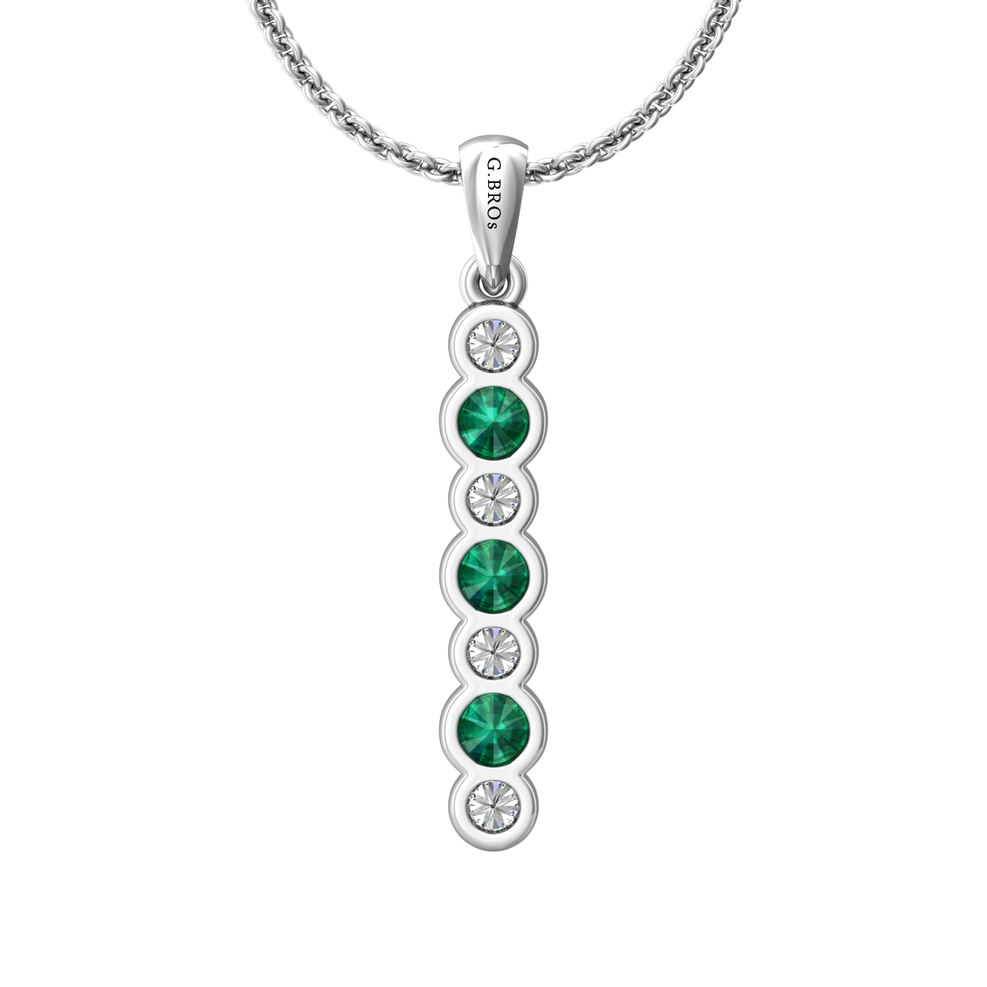 Eclipse Collection Emerald and Diamond Stick Pendant  Gardiner Brothers   