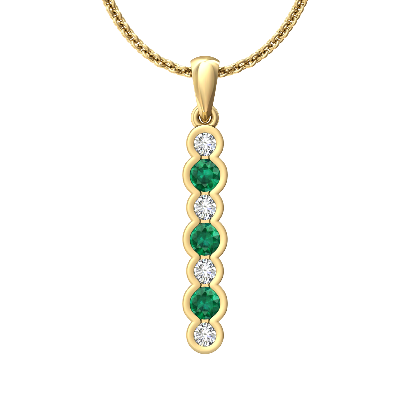 Eclipse Collection Emerald and Diamond Stick Pendant  Gardiner Brothers 18ct Yellow Gold  