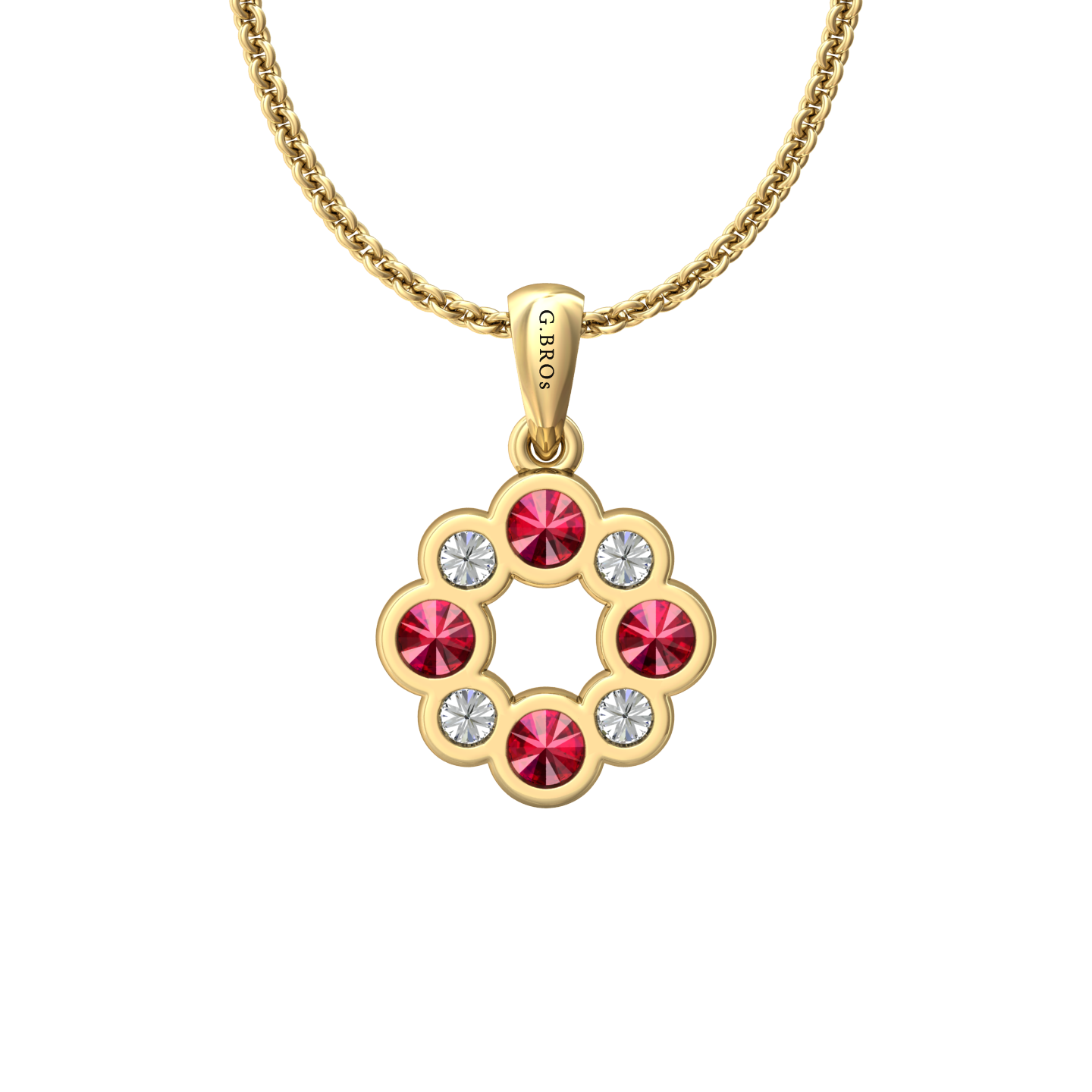 Eclipse Collection Ruby and Diamond Circle Pendant Gardiner Brothers