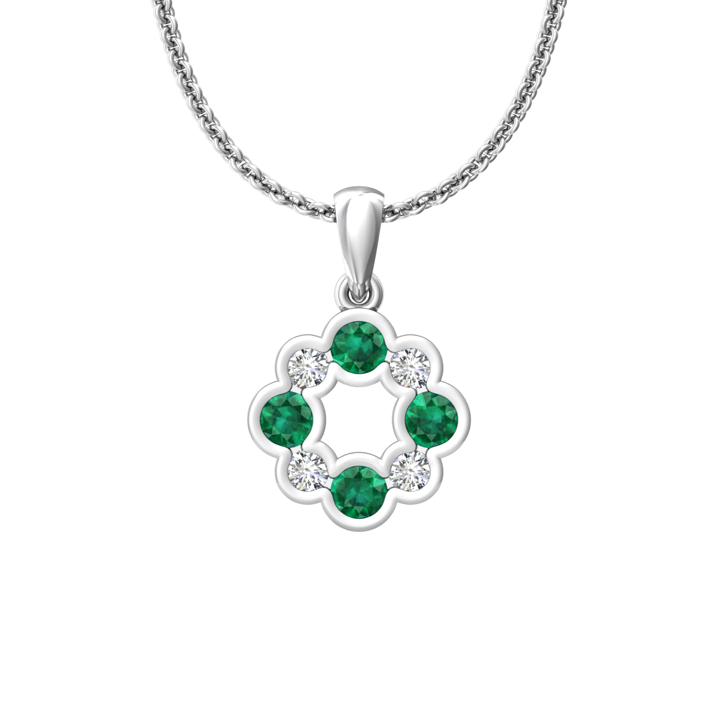 Eclipse Collection Emerald and Diamond Circle Pendant  Gardiner Brothers 18ct White Gold  