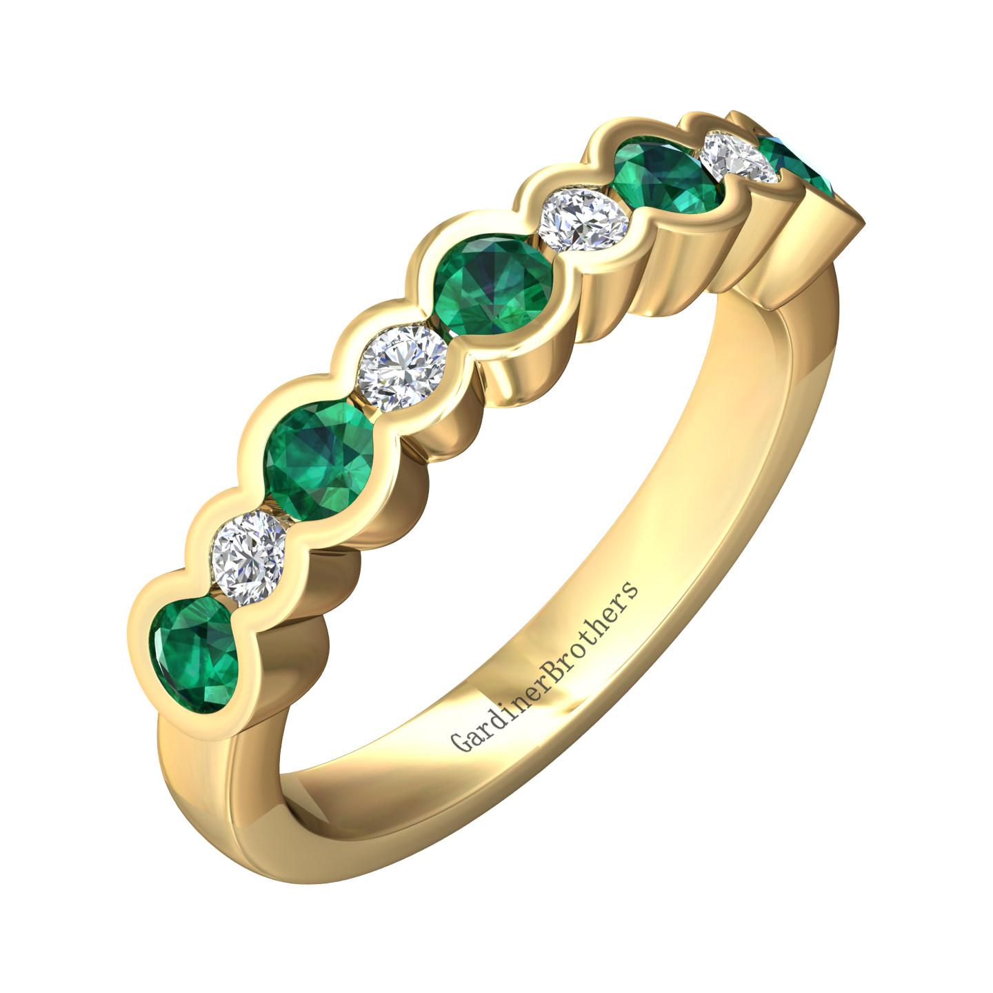 Eclipse Collection Emerald and Diamond Ring  Gardiner Brothers 0.22cts 18ct Yellow Gold 