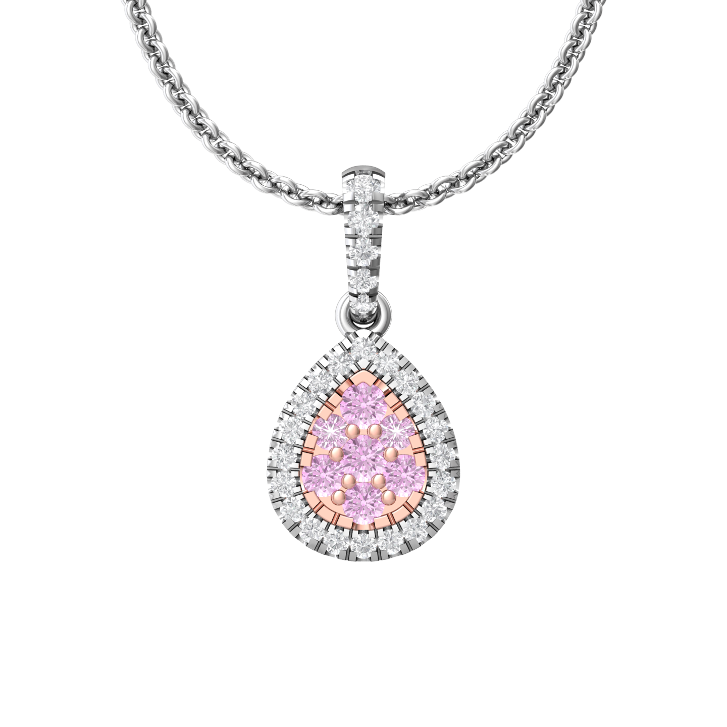Pear Shaped Diamond Cluster Pendant Set With Pink Diamonds  Gardiner Brothers   