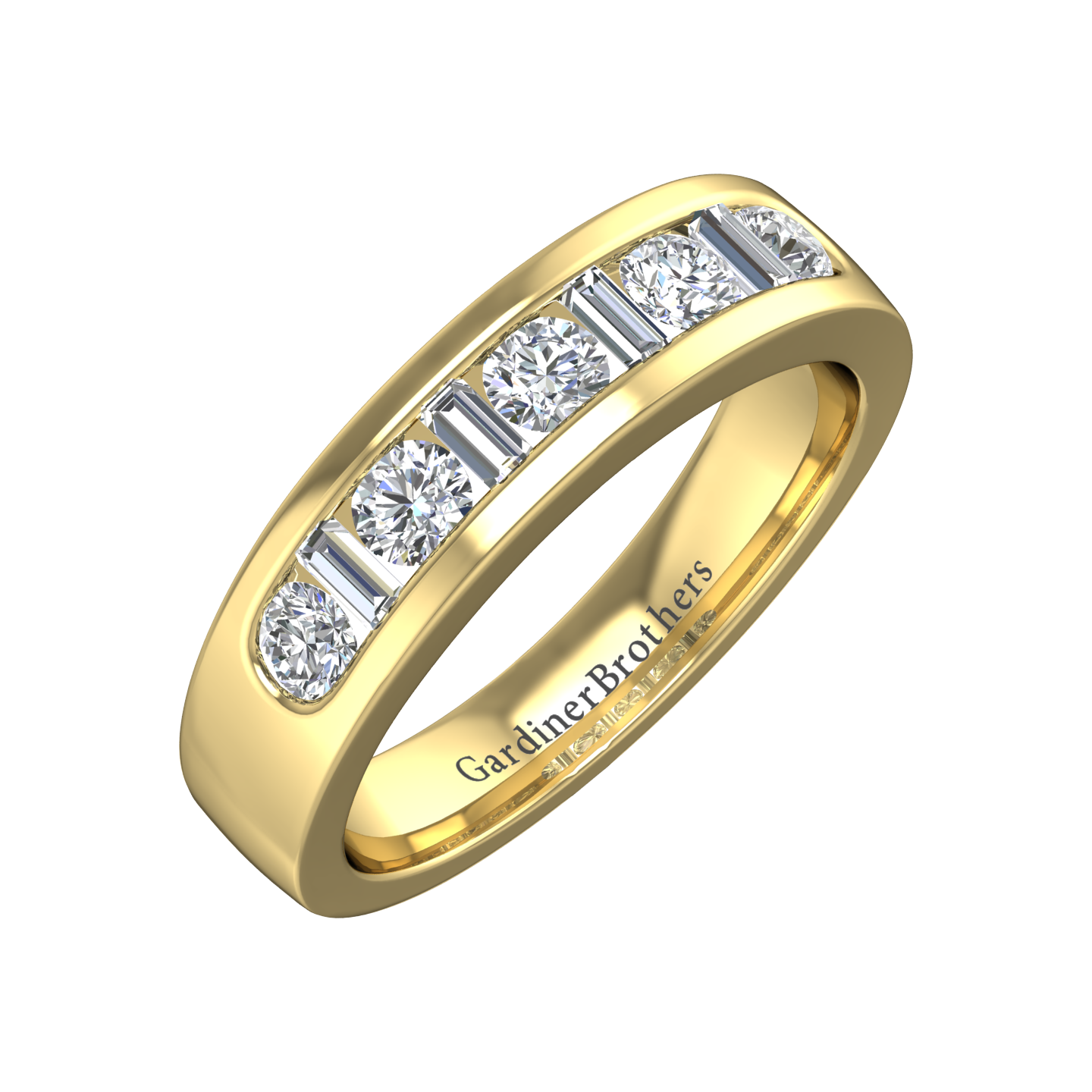 Round Brilliant and Baguette Cut Diamond Wedding Band  gardiner-brothers 0.25cts 18ct Yellow Gold 
