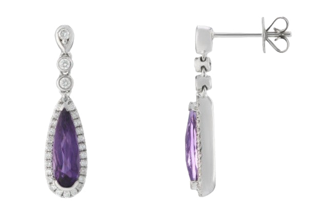 Amethyst and Diamond Halo Style Drop Earrings Gardiner Brothers