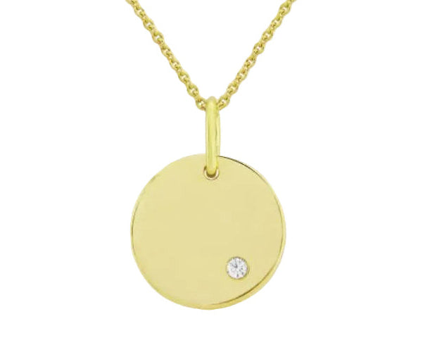 Yellow Gold Round Disc Set With a Round Brilliant Cut Diamond Gardiner Brothers