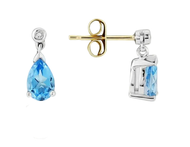 Pear Shaped Blue Topaz and Round Brilliant Cut Diamond Earrings Gardiner Brothers
