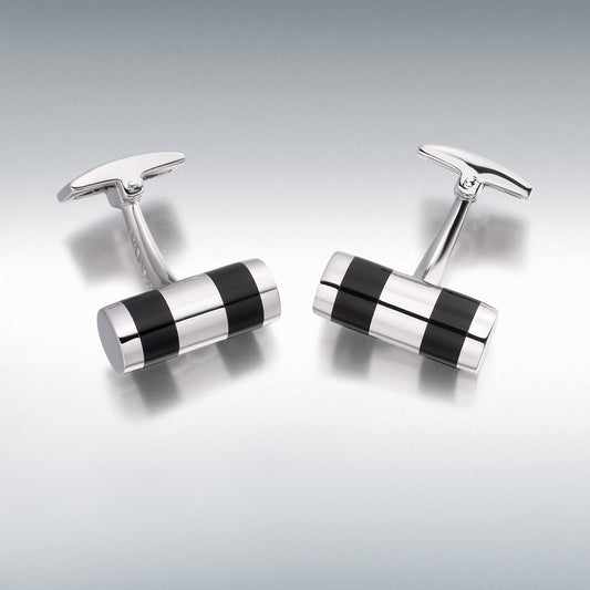 Silver Onyx Strip Cylinder Cufflinks  Gardiner Brothers   