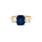 Octagonal Sapphire and Round Brilliant Cut Diamond 3 Stone Ring Gardiner Brothers