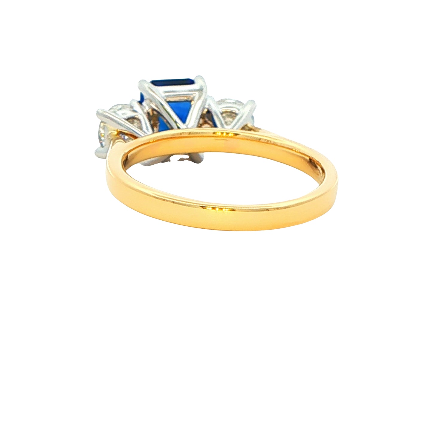 Octagonal Sapphire and Round Brilliant Cut Diamond 3 Stone Ring Gardiner Brothers